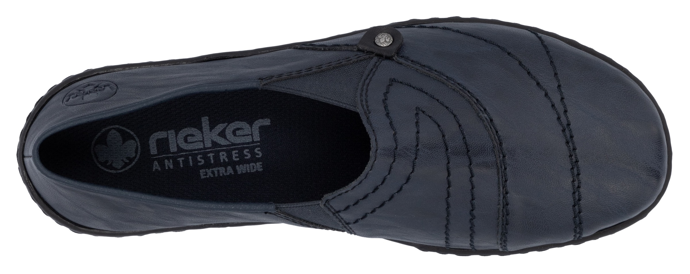 Rieker Slipper, Schlupfschuh, Halbschuh, Slip on mit Stretcheinsatz und Ziersteppung