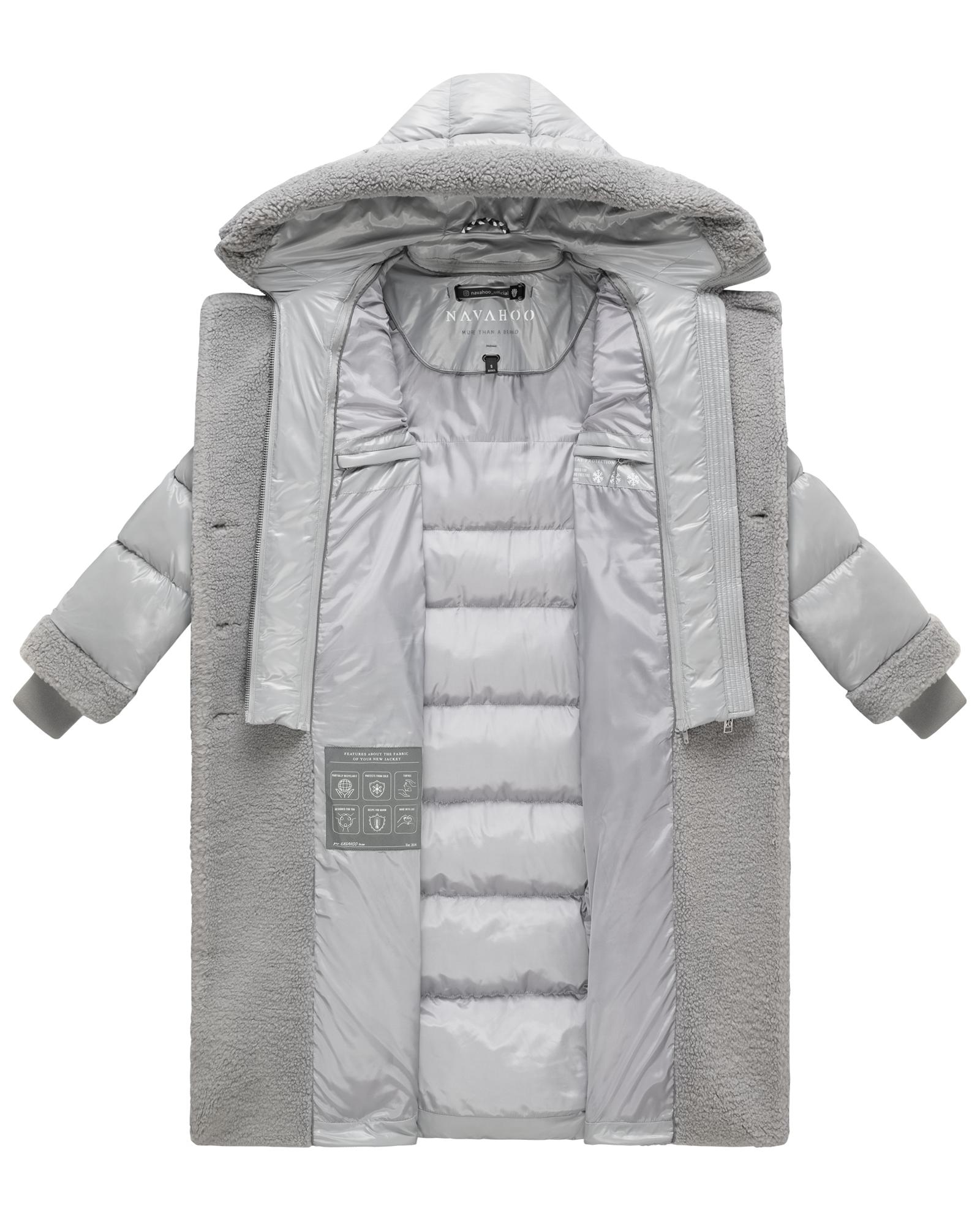 Navahoo Wintermantel »Kuscheltraum 14« Modischer Damen Plüschmantel aus angesagtem Materialmix