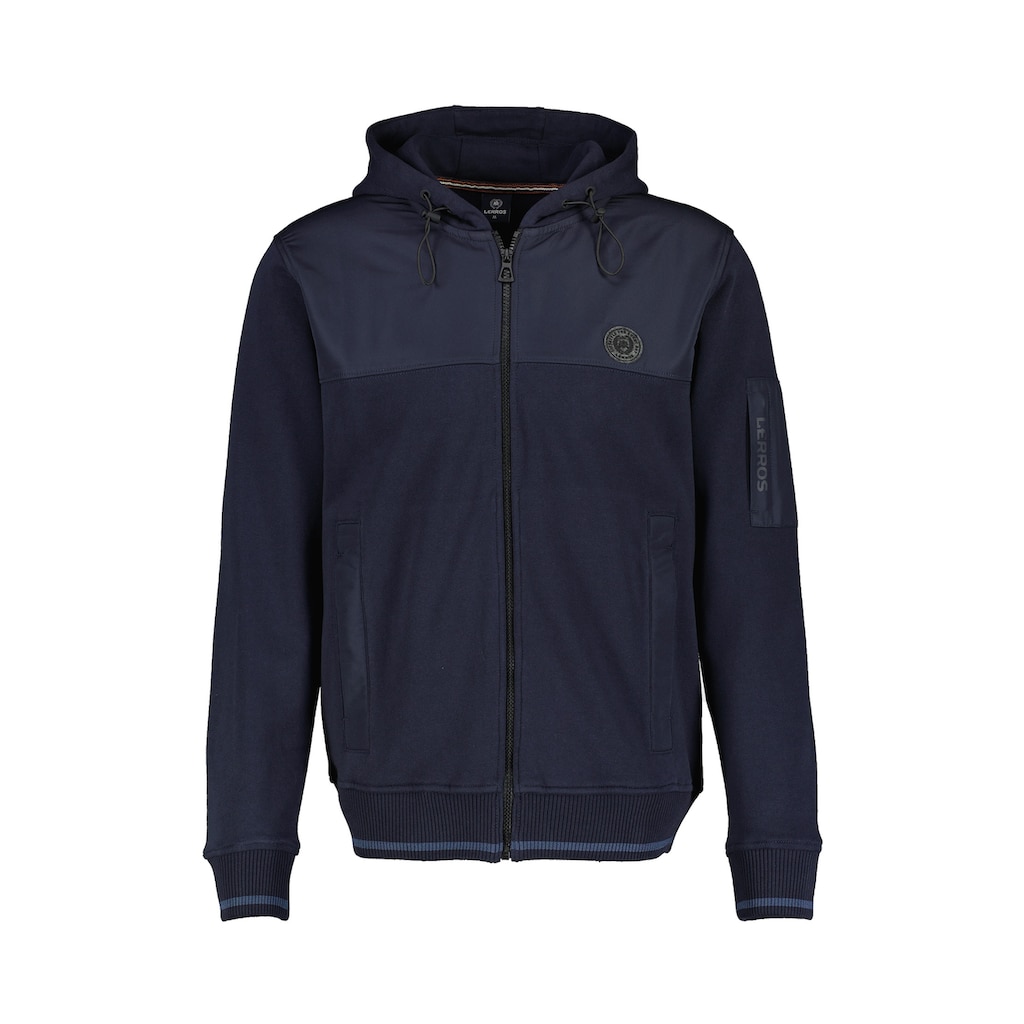 LERROS Kapuzensweatjacke »LERROS Sweatjacke mit Hoody und Nylon-Schulterpartie«