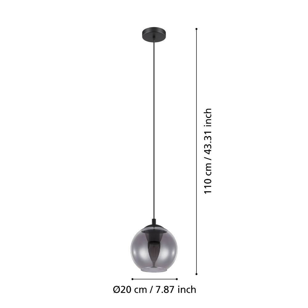 EGLO Pendelleuchte »ARISCANI«, 1 flammig, Leuchtmittel E27 | ohne Leuchtmittel, Lampe für Esstisch, Hängeleuchte, Rauchglas schwarz transparent, E27
