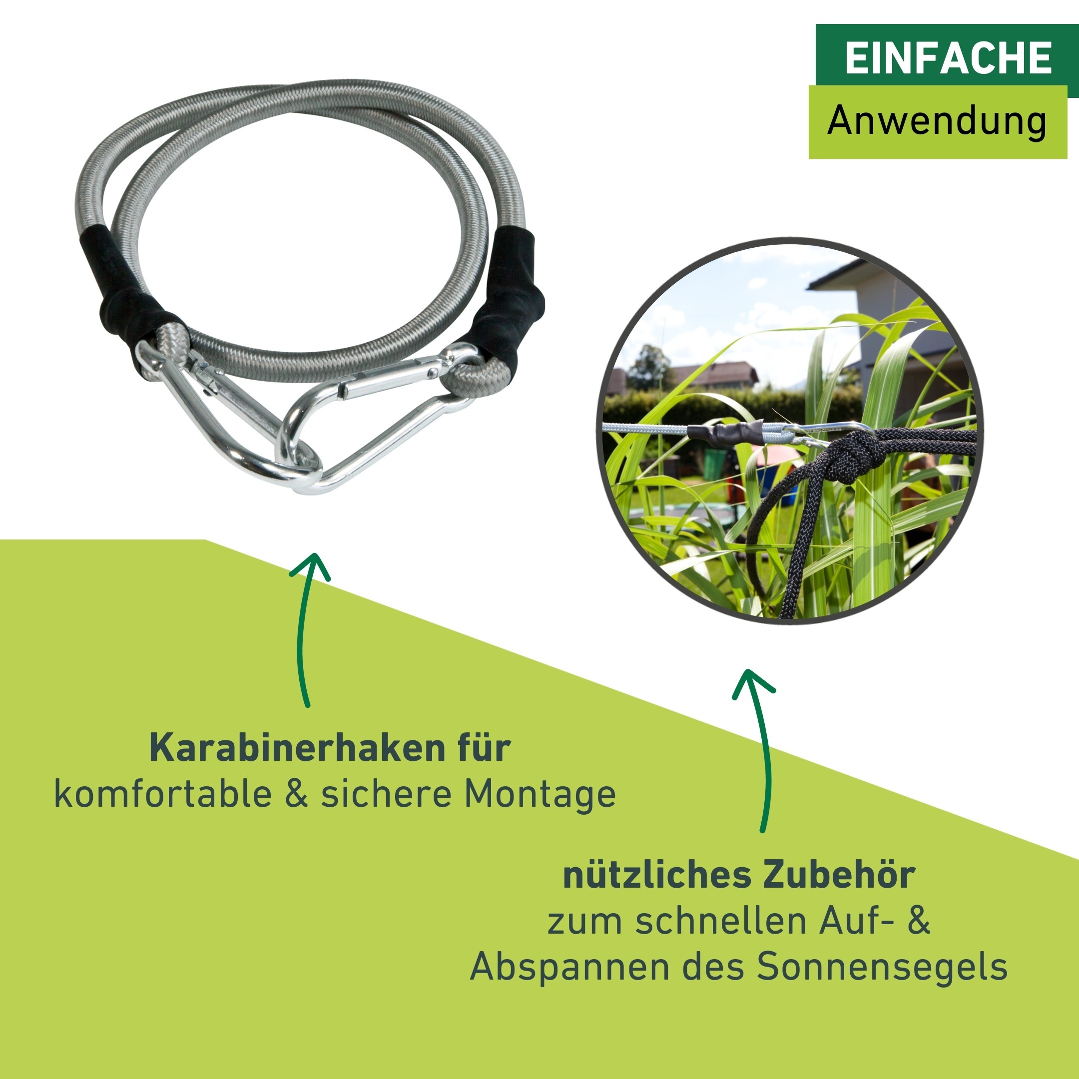 Windhager Seilhaken »Expanderseil inkl. Karabinerhaken, 2 Stk., elastisches Spannseil« zum Auf- und Abspannen von Sonnensegel, Gepäckspanner 70 cm