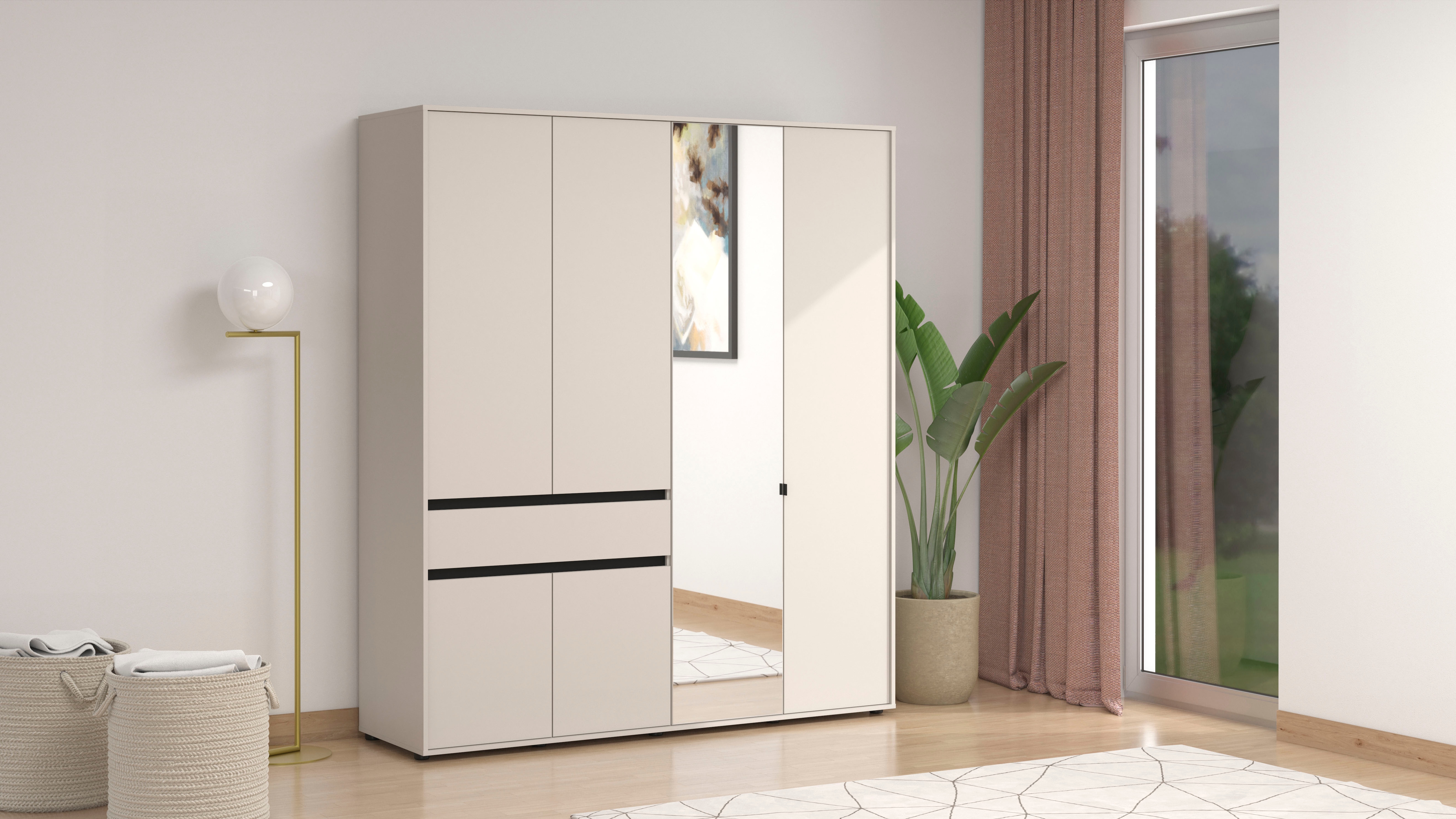 Home affaire Kleiderschrank "Corbett, grifflose Optik, FSC-zertifziert, Made in Europe" 138 oder 182,5cm breit, 211cm hoch und 54,5cm tief, mit Spiegel, 1 Schublade und Innenausstattung