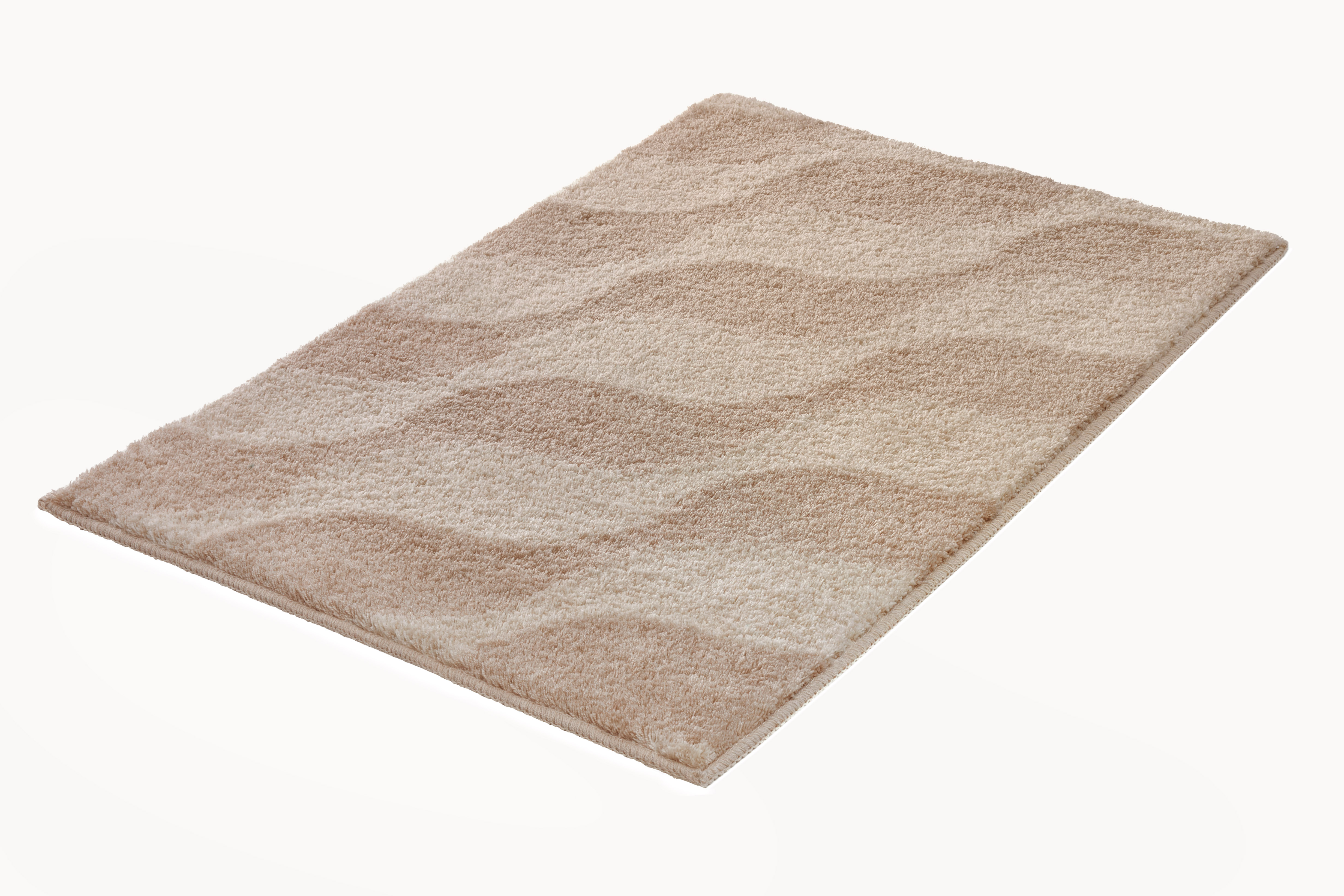 Kleine Wolke ""Onda", Badvorleger, Badezimmer Teppich" Höhe 15 mm rutschhemmend beschichtet fußbodenheizungsgeeignet Badteppich, modernes Ton in Ton Wellendesign, flauschig