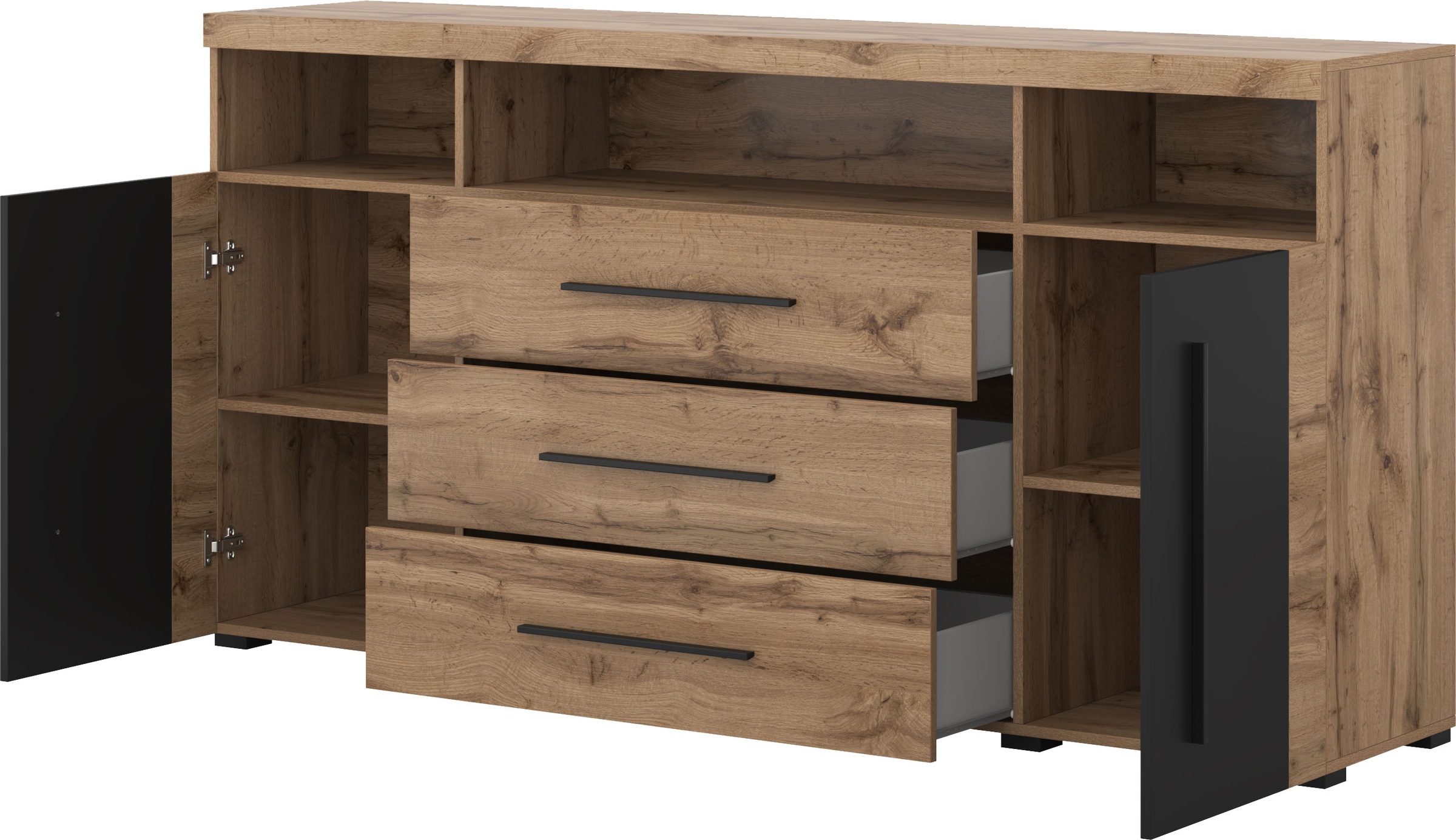 INOSIGN Sideboard »Roger,Breite 182cm, stilvolle Schrank, 2 Holztüren 3 Schubladen«, Kommode mit viel Stauraum, Einlegeböden verstellbar
