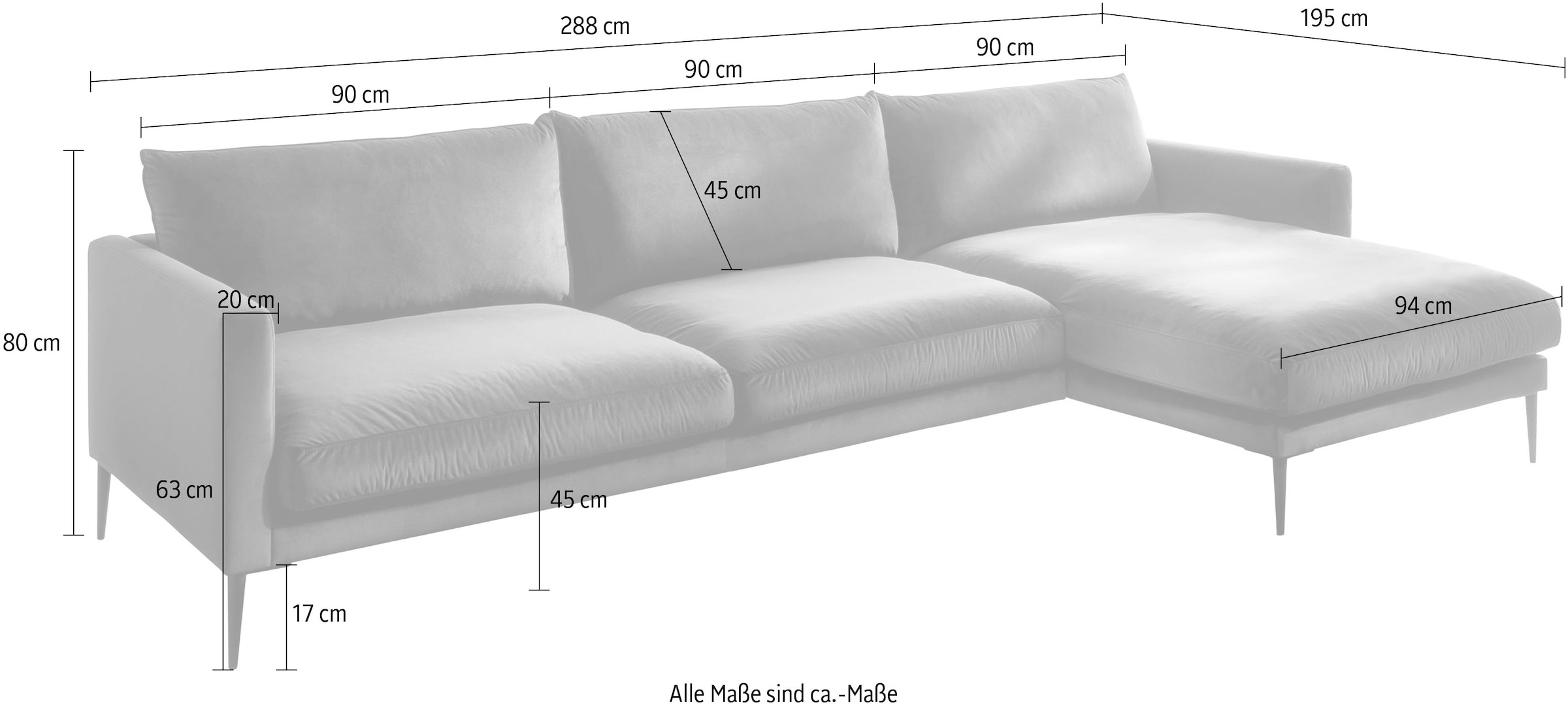 Trends by HG Polsterecke »Svea L-Form«, Recamiere rechts oder links, mit Metallfuß, frei im Raum stellbar