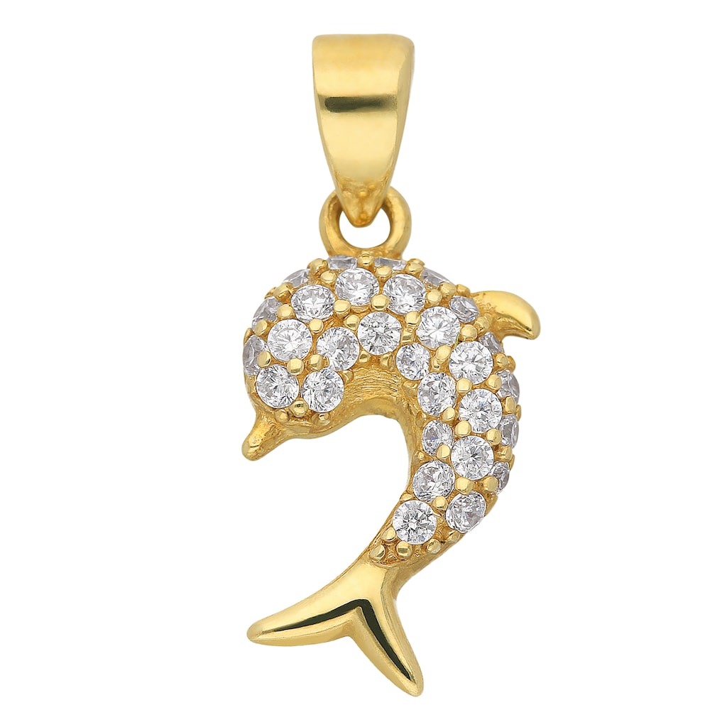 Adelia´s Kettenanhänger »333 Gold Anhänger Delphin mit Zirkonia«, mit Zirkonia Goldschmuck für Damen