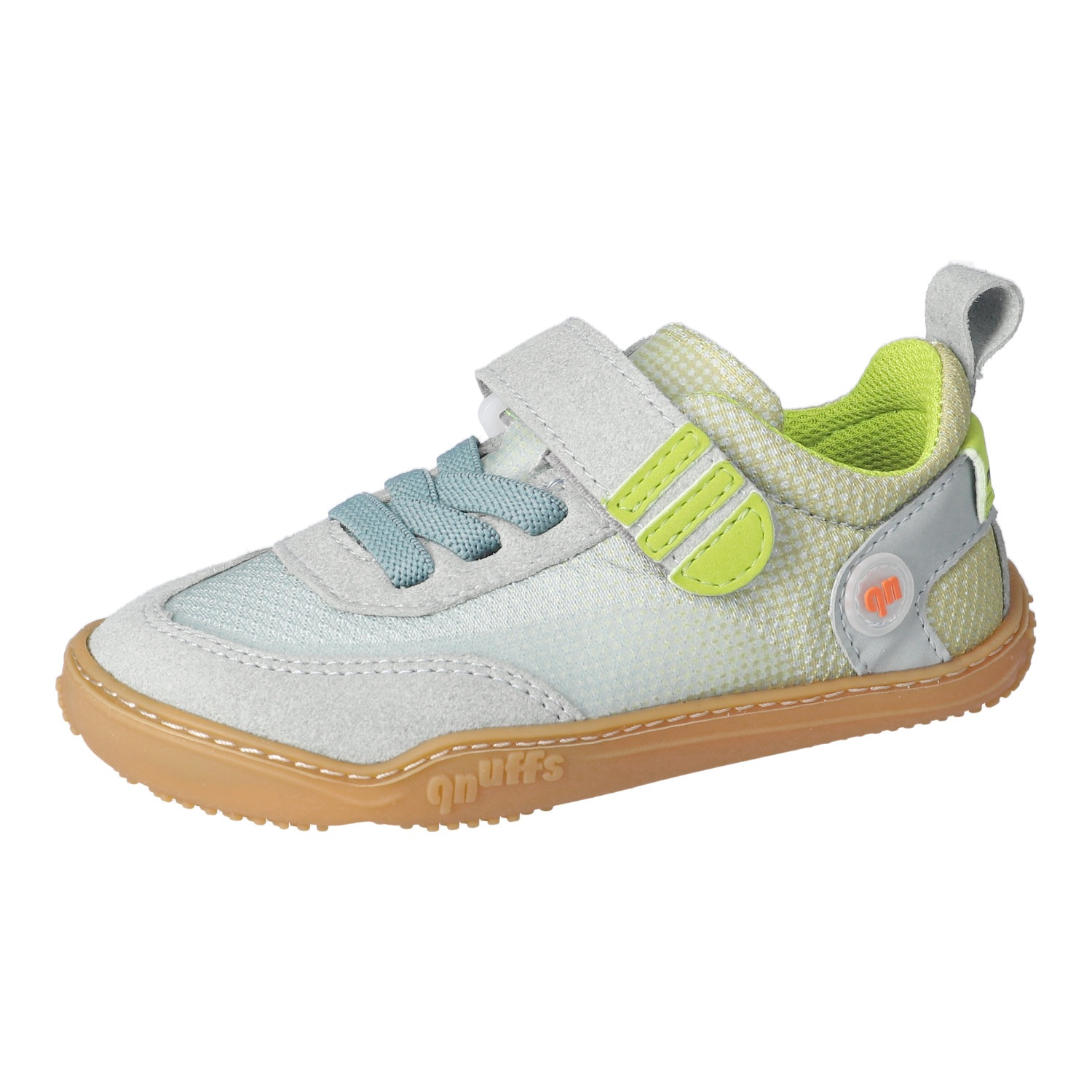 Barfußschuh QNUFFS "Fichte", Jungen, Gr. 26, river, grün, Lederimitat, Textil, kontrastfarbene Details, Schuhe Barfußschuh, Klettschuh, Sneaker, Halbschuh mit Kontrastbesätzen