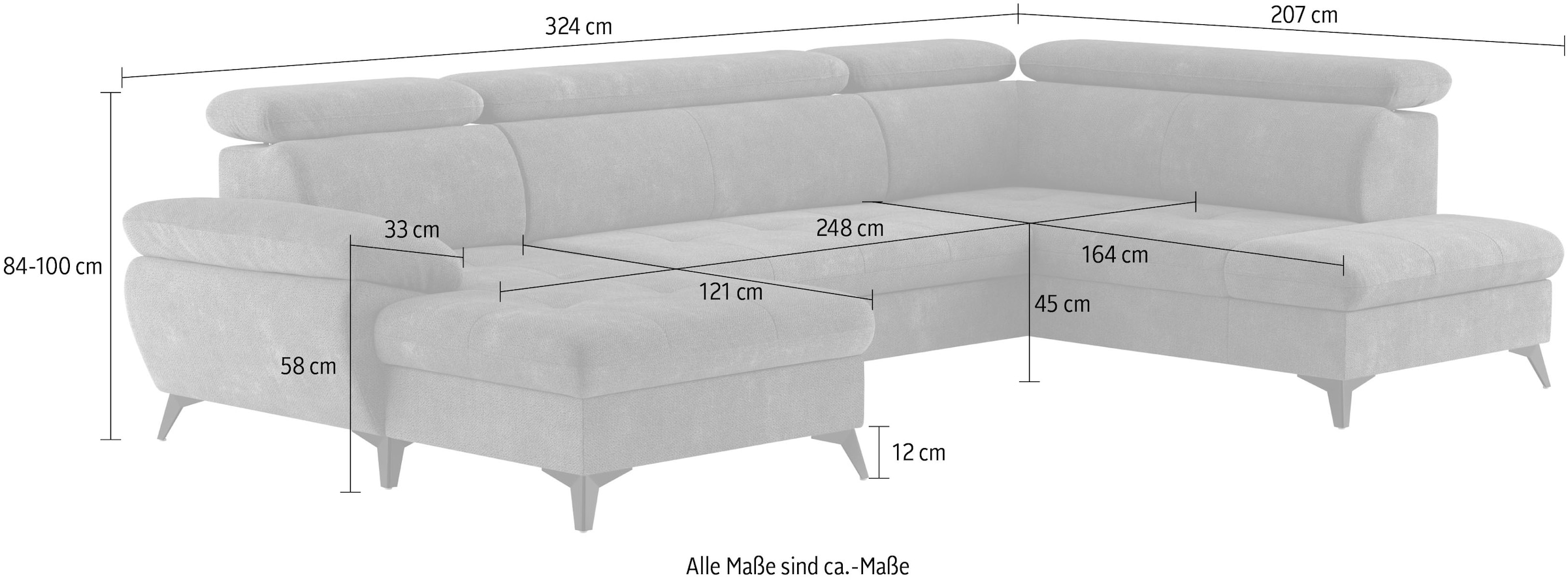 COTTA Wohnlandschaft »Hudson U-Form«, mit Kopfteilverstellung, wahlweise mit Bettfunktion & Bettkasten