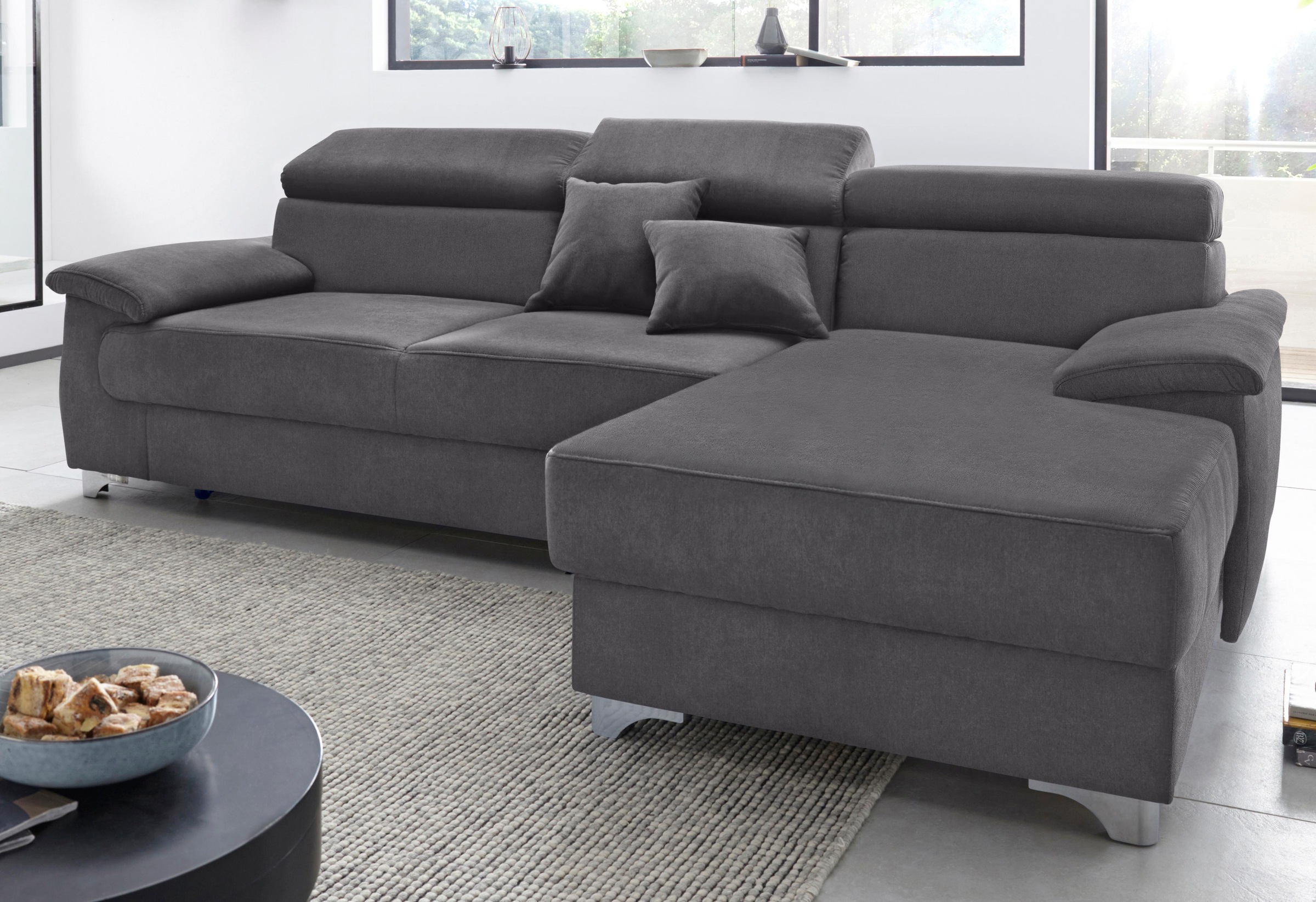 DOMO collection Ecksofa »Mira, inklusive Kopfteilverstellung für mehr Wohlfühlkomfort, L-Form«, wahlweise mit Bettfunktion und Bettkasten, elegant und modern