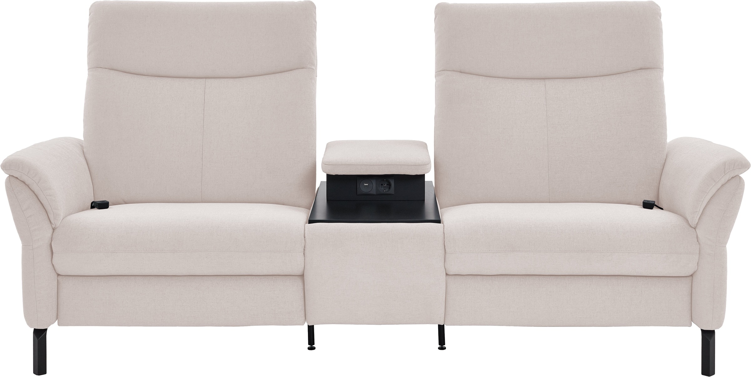 Home affaire 2-Sitzer "Sisto, inklusive 2x Relaxfunktion motorisch mit Herz-Waage-Beschlag" Zwischenelement mit Tisch, Steckdose & USB-Ladestation