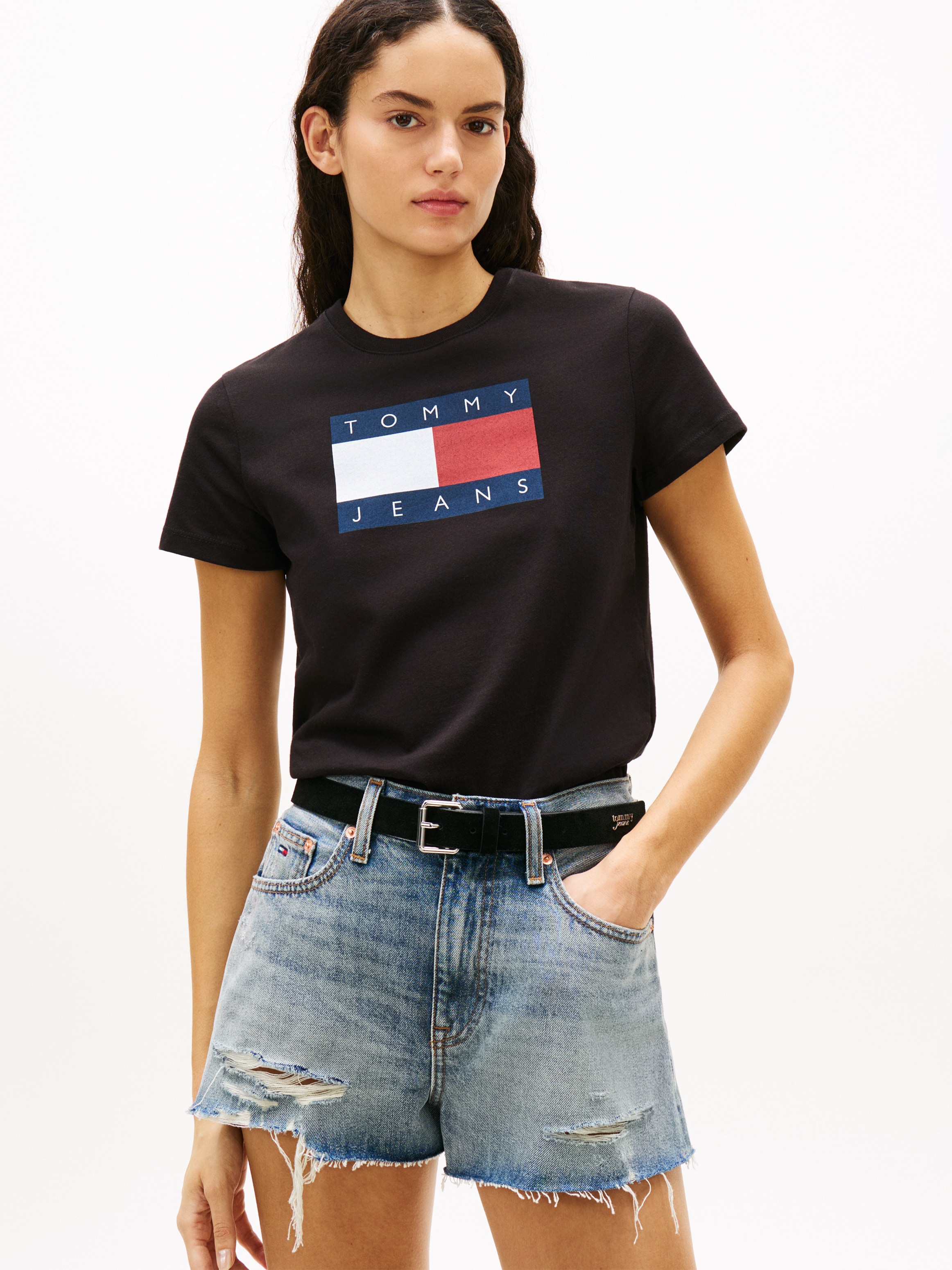 Tommy Jeans Kurzarmshirt "TJW REG TJ FLAG SS TEE" Baumwolle, Logodruck, regular fit