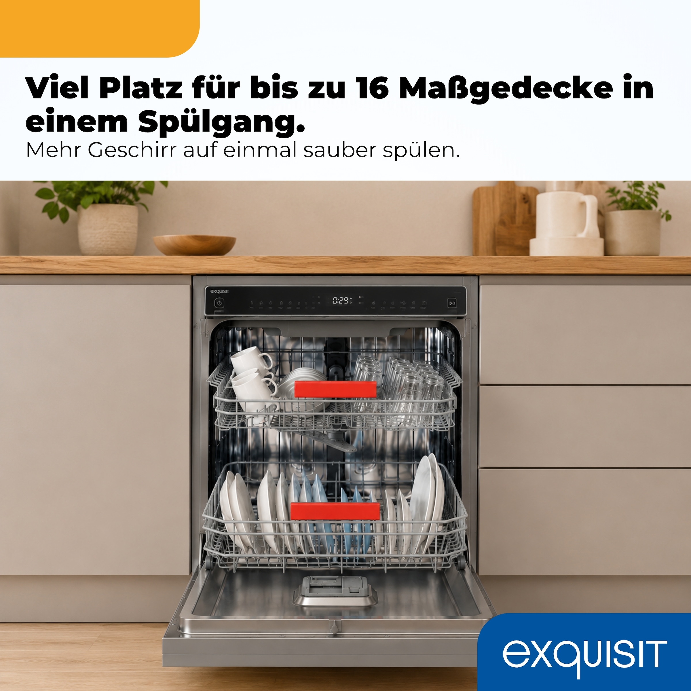 exquisit Standgeschirrspüler »GSP9316-450C silber« 10,9 l 16 tlg. Maßgedecke 16 Maßgedecke, LED, Besteckschublade, Auto Door Open, AquaStop