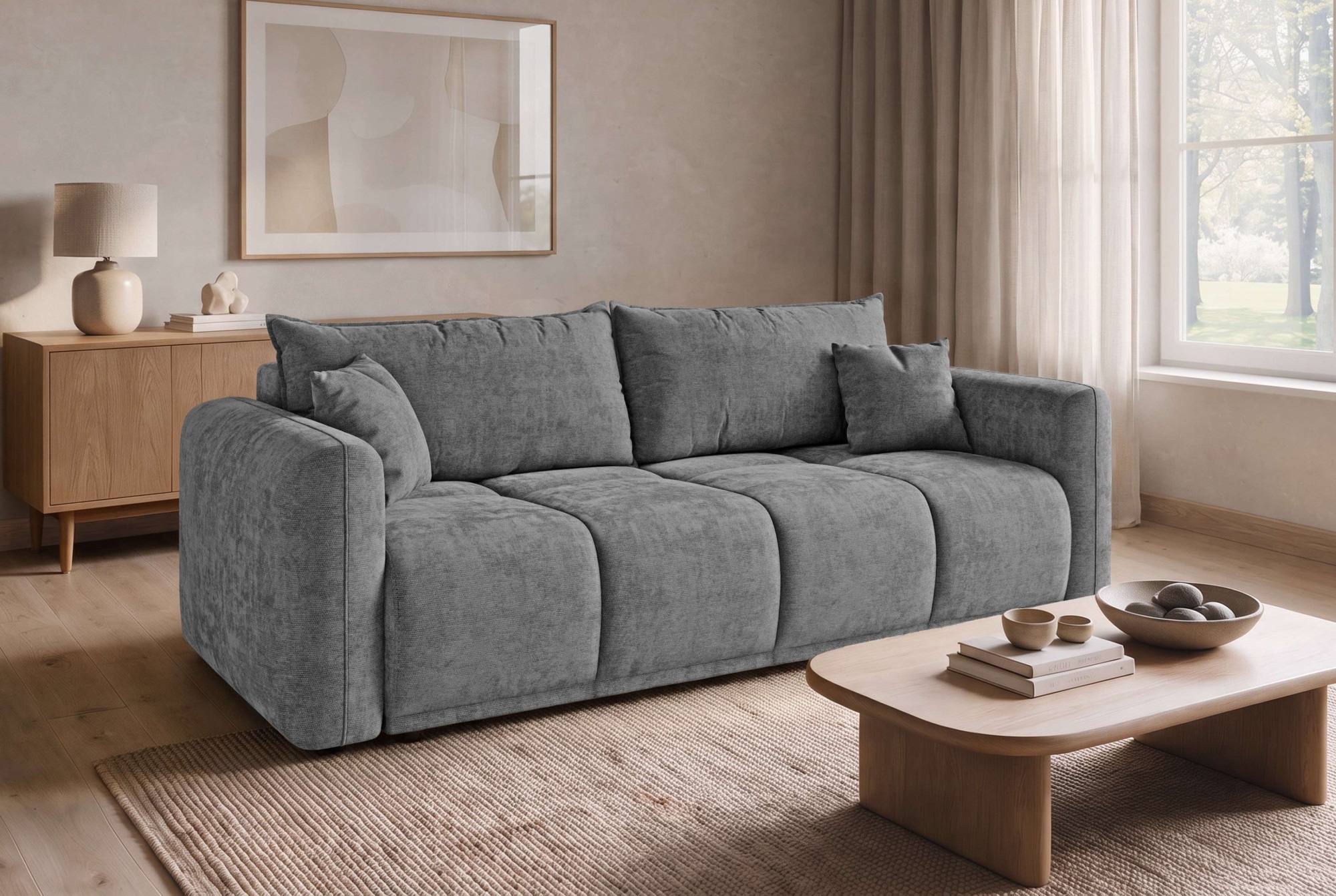 OTTO home 3-Sitzer "LOXXA Schlafsofa mit Bettkasten, komfortables Sitzgefühl, Breite 241cm" Liegefläche 150x192cm, inklusive Rückenkissen, moderne Steppung
