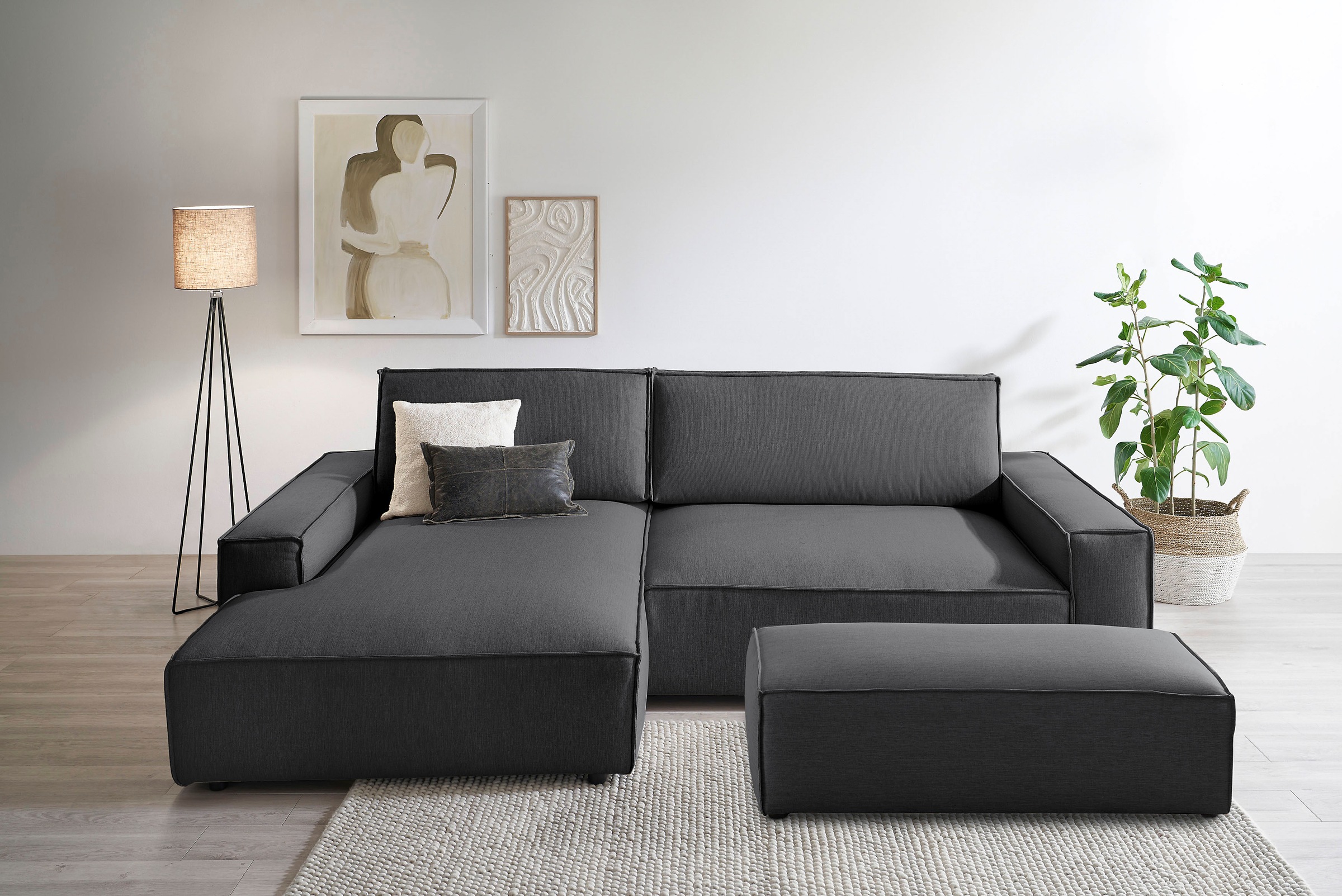 Home affaire Polsterecke »NEU: SHERWOOD XXL tief, L-Form mit Schlaffunktion, Big-Sofa mit Hocker«, (Set, 2 St.), stellbar zum Schlafsofa (Krokodilverbinder), Cord, Leinenoptik