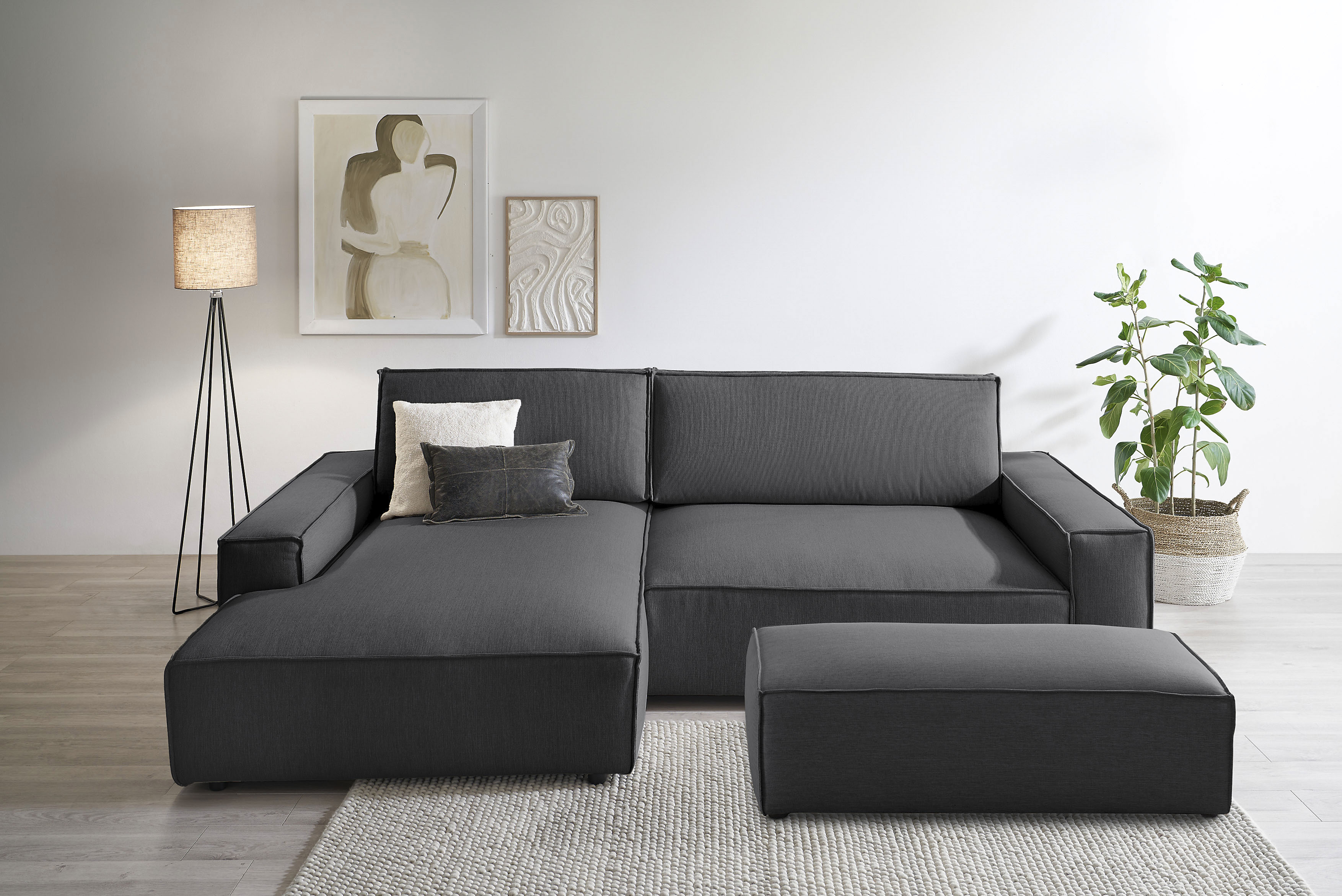 OTTO home Polsterecke "SHERWOOD XXL tief, L-Form, Schlaffunktion, Bigsofa, Cord, Leinenoptik" stellbar zum Schlafsofa (Krokodilverbinder), Cord, Leinenoptik