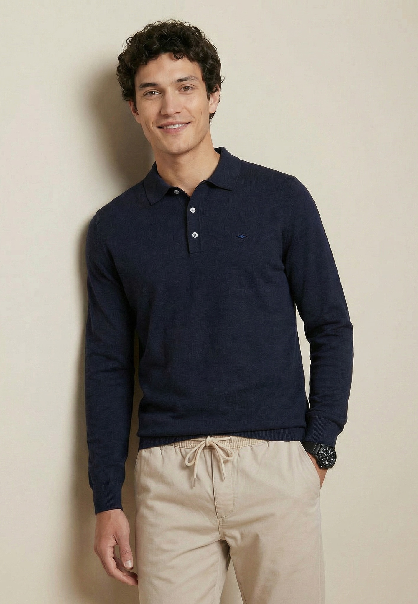 FYNCH-HATTON Strickpullover aus Baumwolle, mit Polokragen und kurzer Knopfleiste