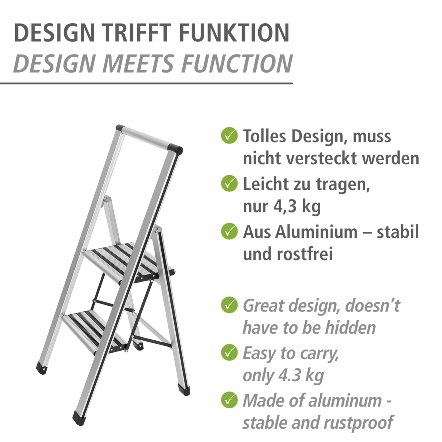 WENKO Trittleiter »Modell Alu-Design«, Klapptritt Leiter, rutschsichere XXL-Stufen, klappbar, bis 150 kg