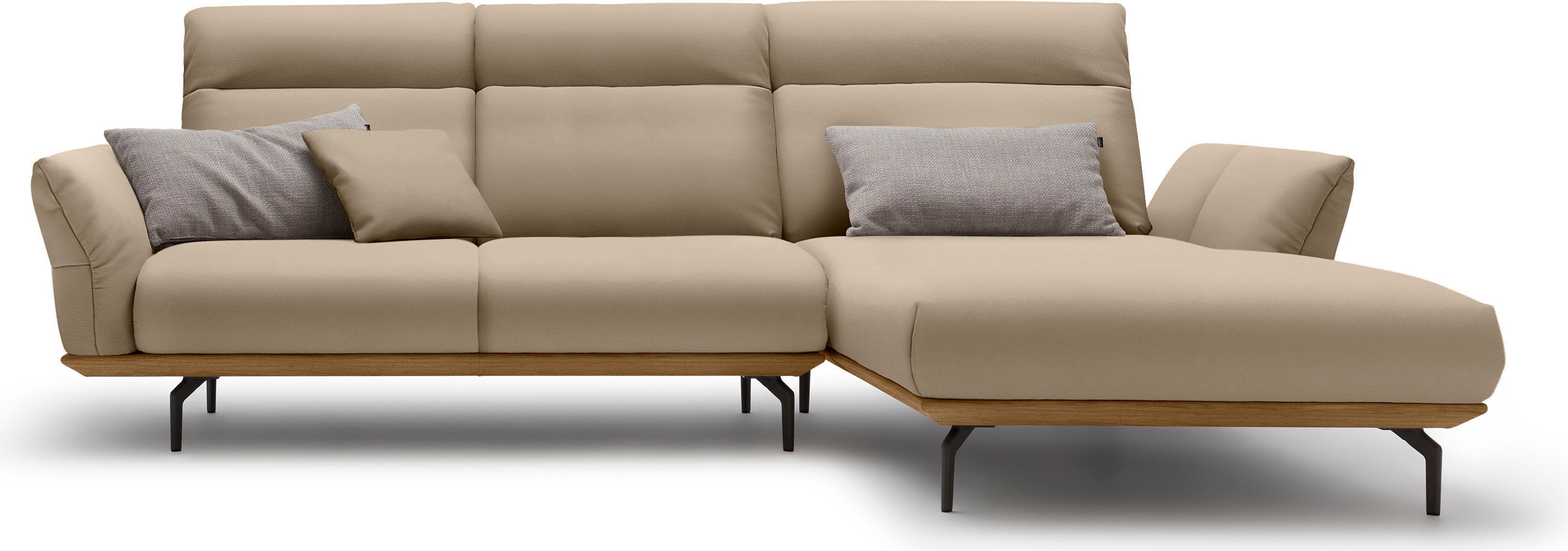 Creation BY ROLF BENZ Ecksofa "CR.460 Designsofa, verstellbare Rückenlehne, hochwertig & bequem" Sockel in Nussbaum, Winkelfüße in Umbragrau, Breite 298 cm