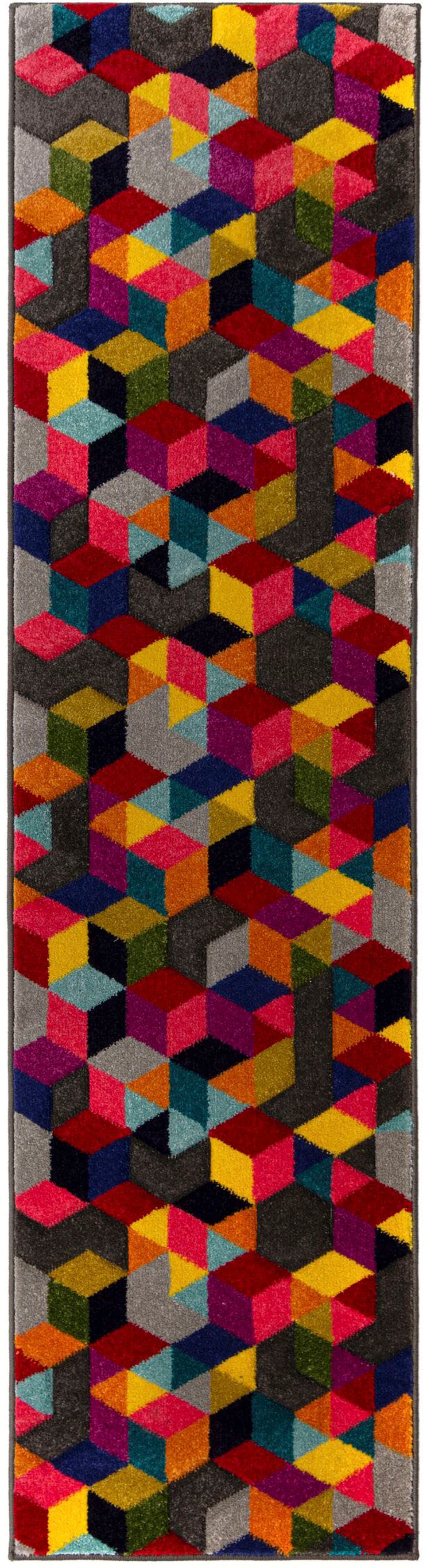 FLAIR RUGS Läufer "Dynamic" rechteckig 10 mm Höhe fußbodenheizungsgeeignet, Cube Muster, bunt, Wohnzimmer, Läufer