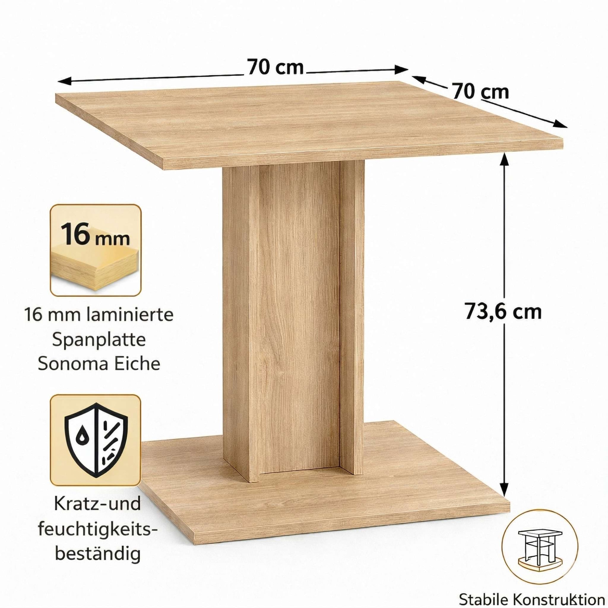 OTTO home Esstisch »Square Säulentisch, Küchentisch, Bistrotisch, Kompakt-Esstisch« Quadratischer Esstisch; verschiedene Farben erhältlich; Breite: 70 cm
