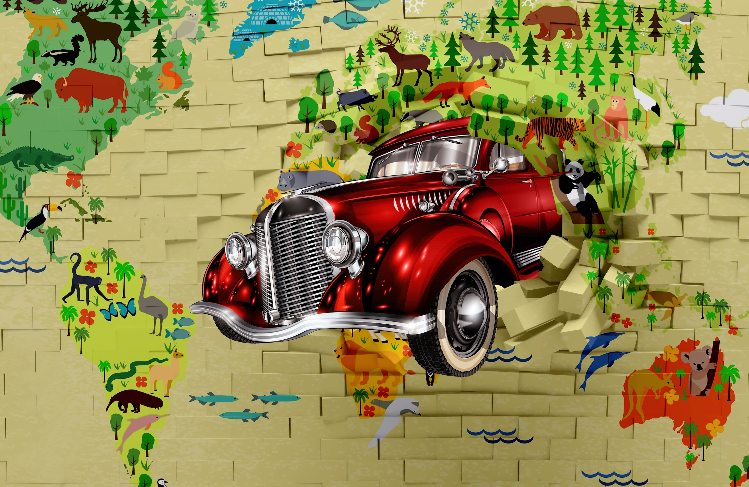 Papermoon Fototapete "3D ABSTRAKT DESIGN-VINTAGE OLDTIMER WANDDEKO XXL"