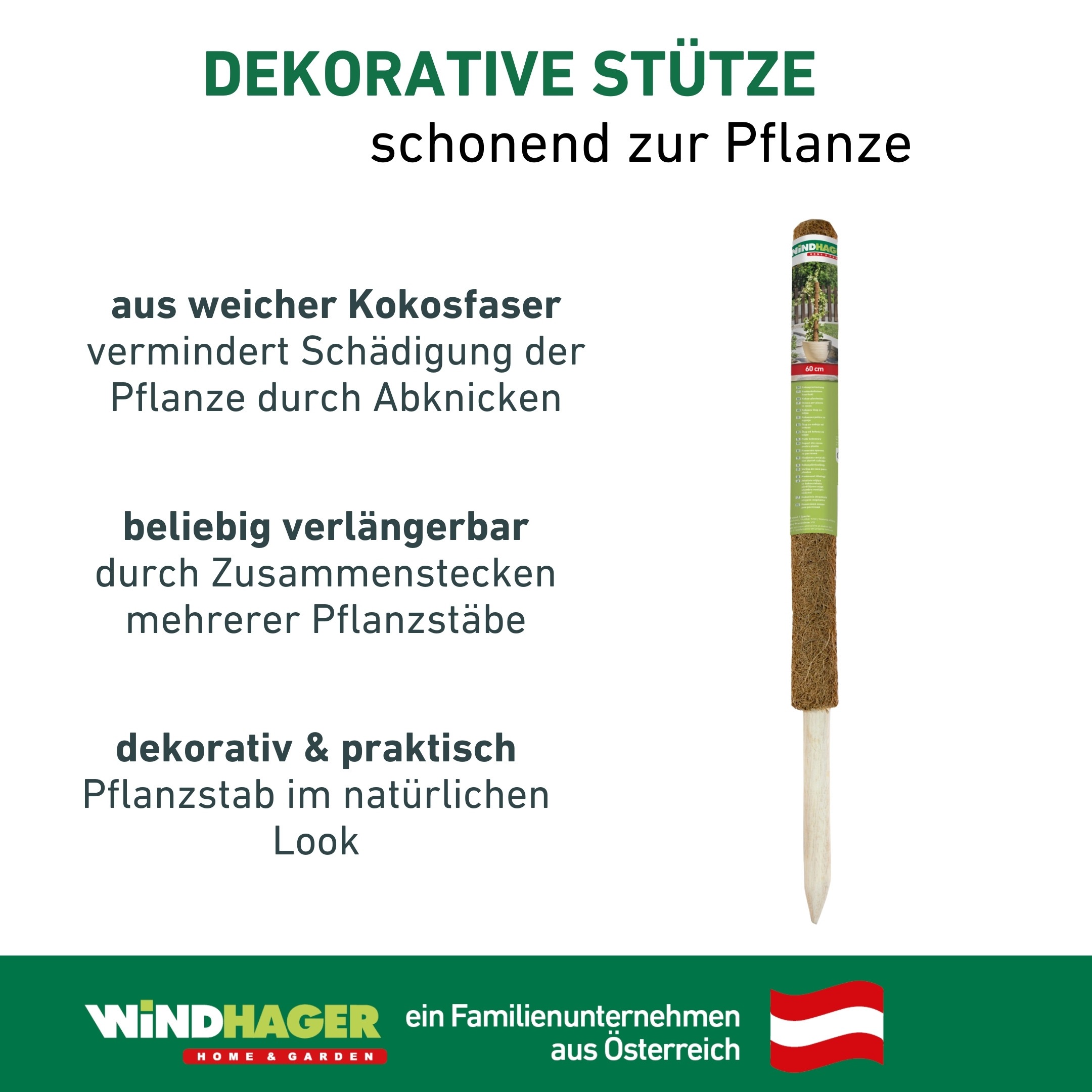 Windhager Rankhilfe »aus Kokos, Pflanzstäbe verlängerbar, Ø 4,5 cm, Rankstab« für hochwachsende Zimmerpflanzen, erhältlich in 60, 80 oder 110 cm