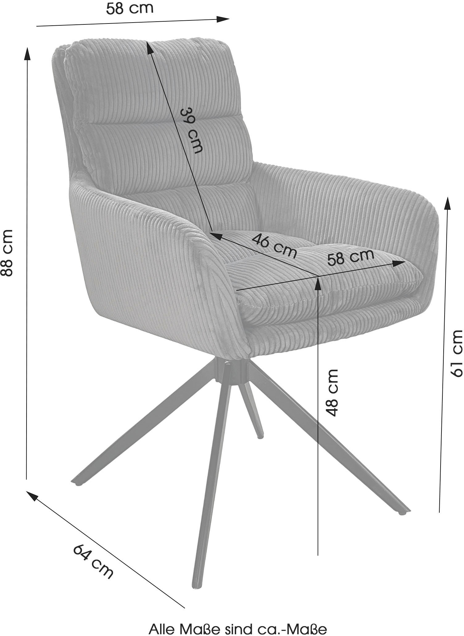 byLIVING Esszimmerstuhl »Pura (2er-Set)«, (Set), Sitzschale 360°drehbar, Metall schwarz, Armlehnstuhl, diverse Farben