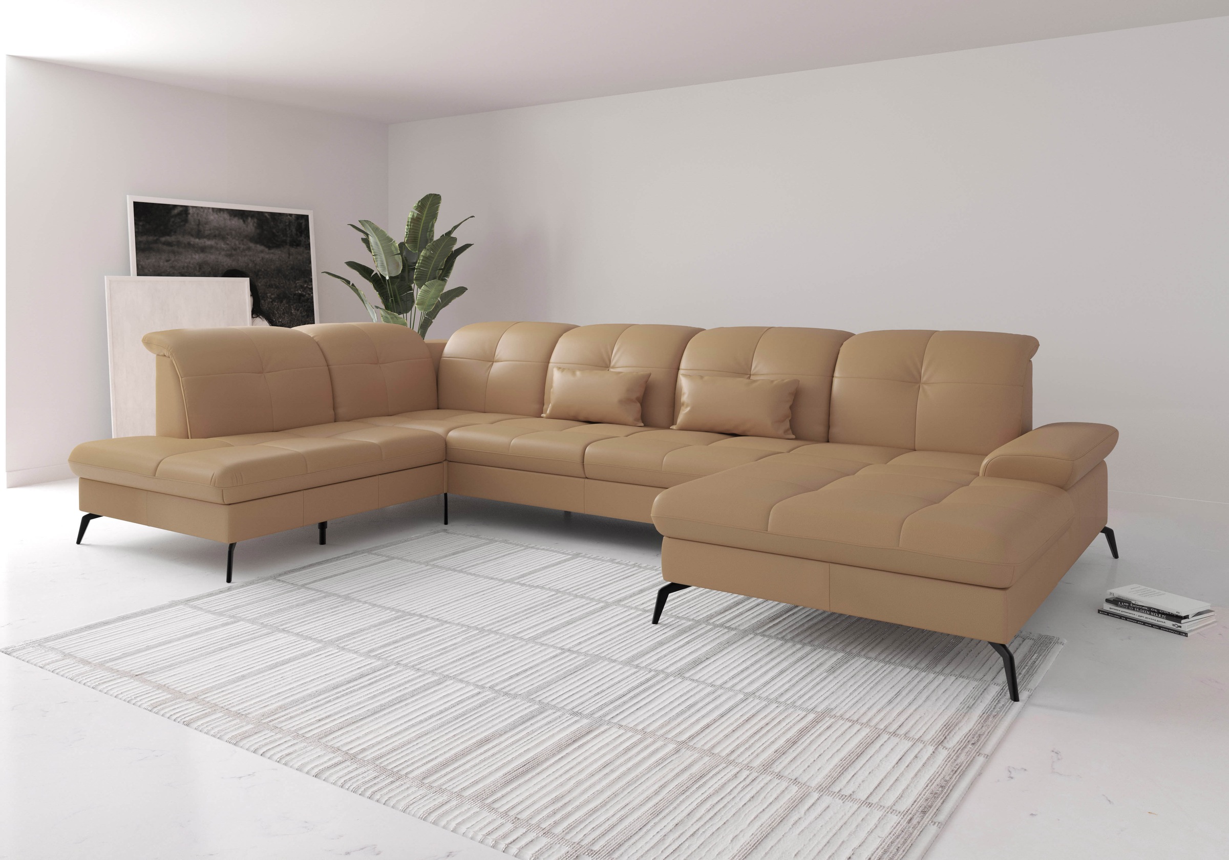 Wohnlandschaft SIT & MORE "Amica, U-Form, inkl. Sitztiefenverstellung und Armteilverstellung", braun (cappuccino), B:357cm H:90cm T:231cm, Sofas, Wohnlandschaft, wahlweise mit Kopfteilverstellung, Bettfunktion und Bettkasten 6