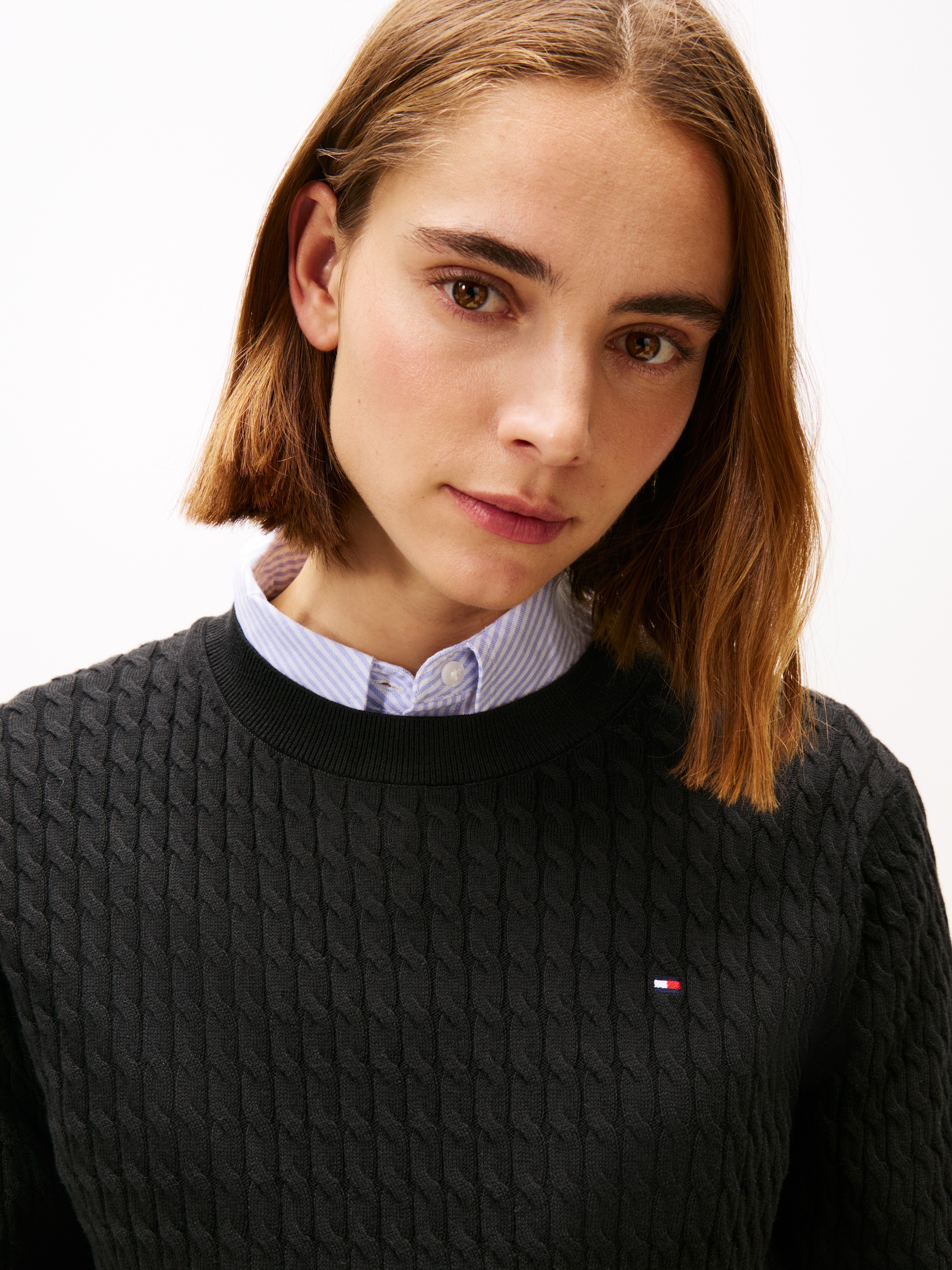 Tommy Hilfiger Rundhalspullover "CO CABLE C-NK LS SWEATER" Baumwolle, mit Z günstig online kaufen