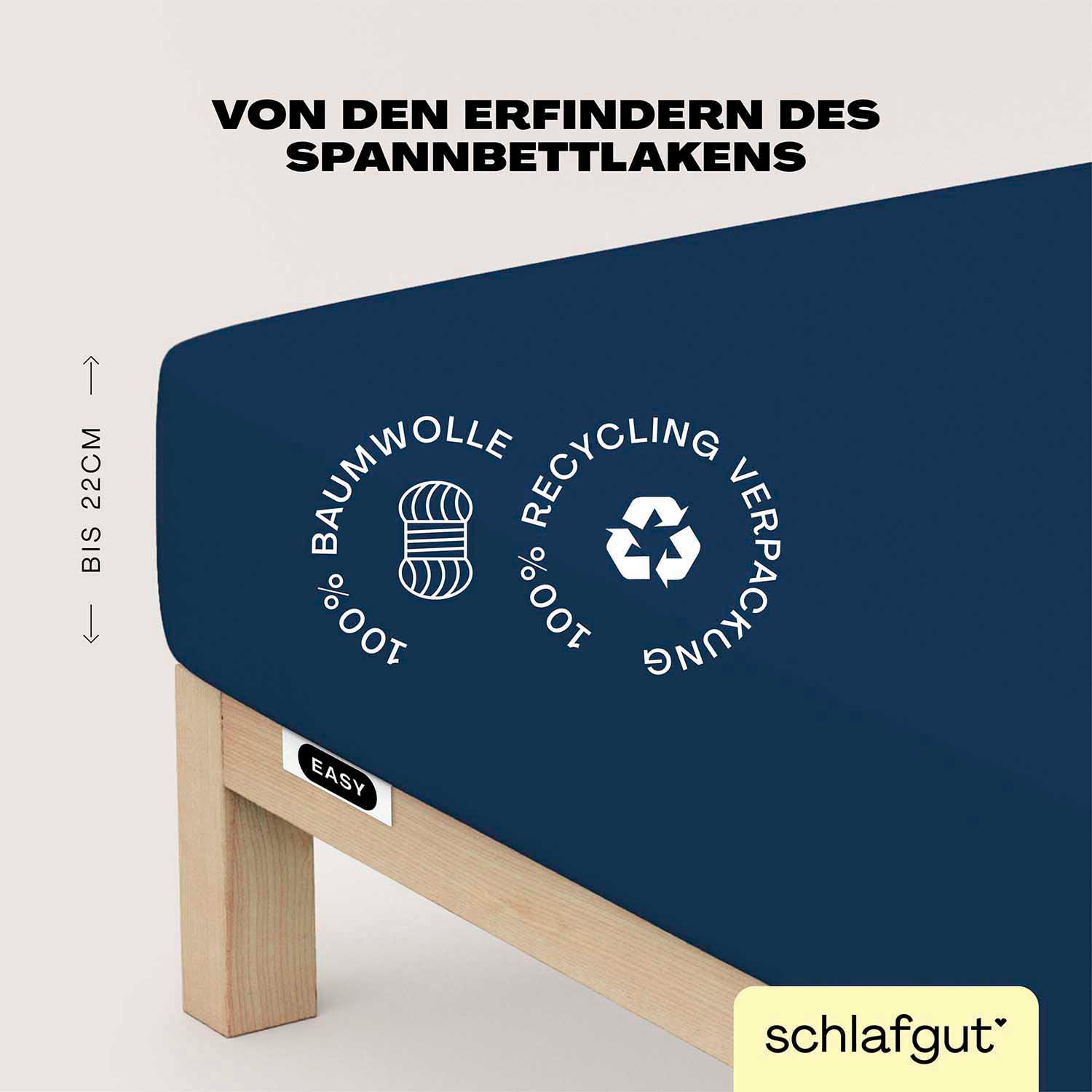 Schlafgut Spannbettlaken "EASY JERSEY Bettlaken, 150 g/m², 100% Baumwolle, Spannbetttuch" Spannbettlaken bis 22 cm Höhe, bügelfrei, pflegeleicht, perfekter Sitz