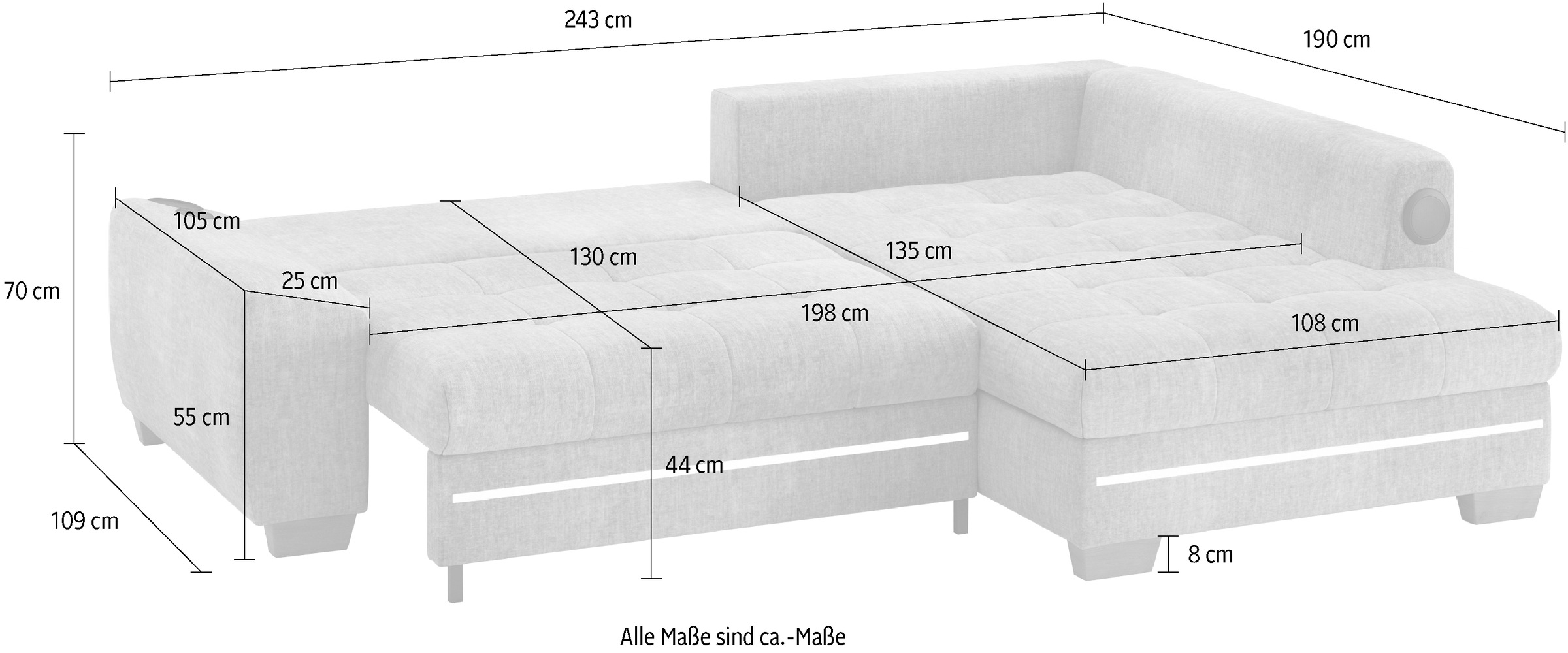 Mr. Couch Ecksofa »Nikita II, L-Form«, RGB-LED, Bluetooth-Soundsystem, wahlweise mit Bett, Bettkasten