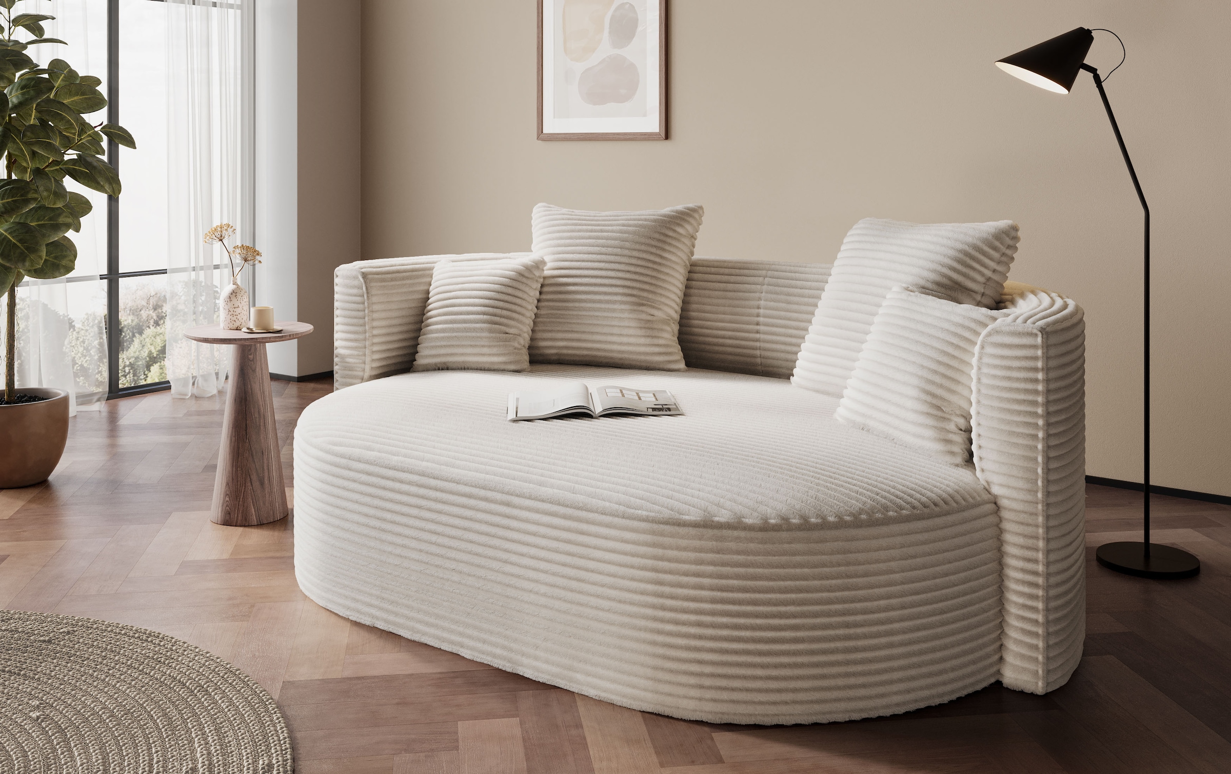 LeGer Home by Lena Gercke 2,5-Sitzer »ISALIE, rundes Loungesofa, mit Kissen, perfekt gepolstert«, moderne Stoffe, mit 4 Zierkissen, extra große Sitzfläche