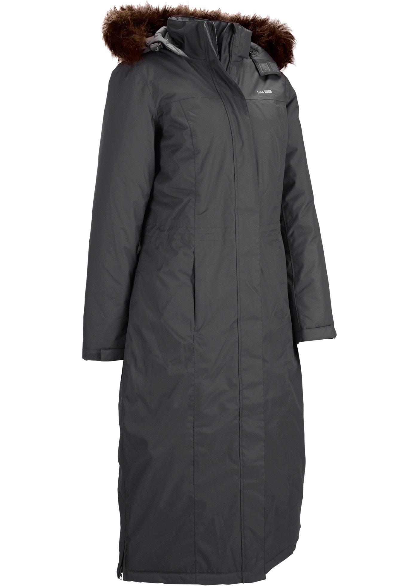 bonprix Wintermantel mit abnehmbarer Kapuze + Fellimitat, Daumenlöcher, Handy-Innentasche