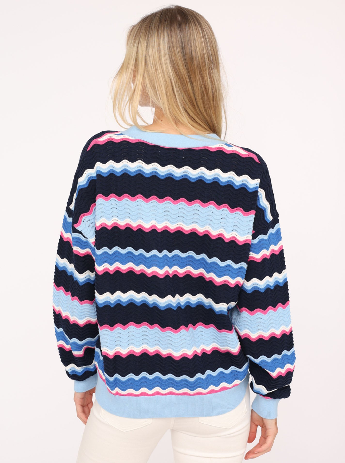 Zwillingsherz Strickjacke »"Streifen Wellen"«, Mit unifarbenen Bündchen