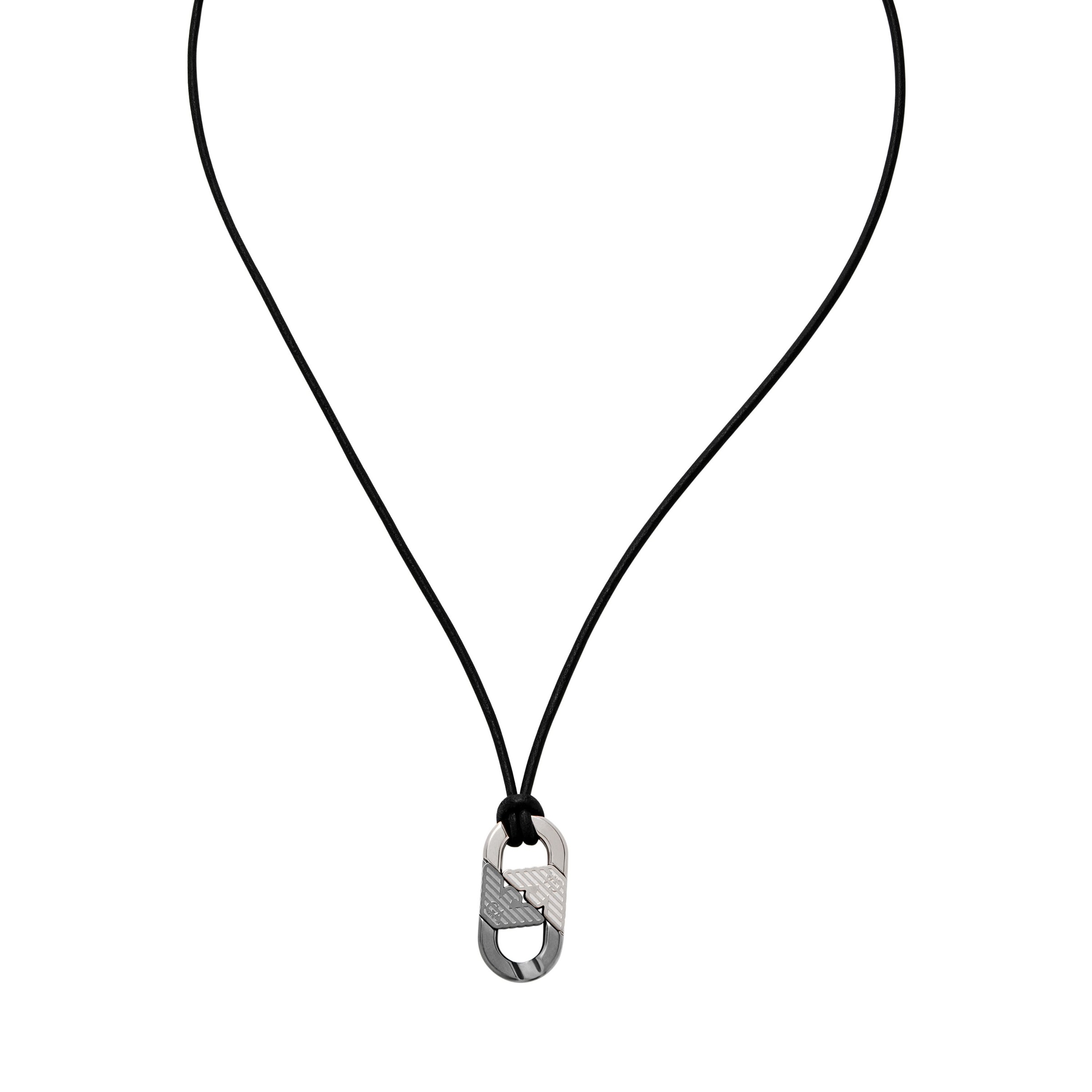 EMPORIO ARMANI Damen Kette mit Anhänger "Schmuck Geschenk Edelstahl Leder", Edelstahl Leder, L: 52,5 B: 2mm, schwarz, Edelstahl, Leder, B:2mm,