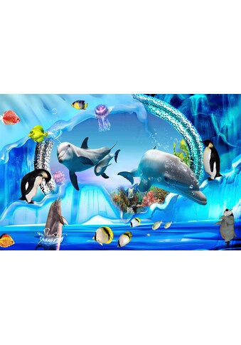 Fototapete »3D DESIGN Delfine im Meer«
