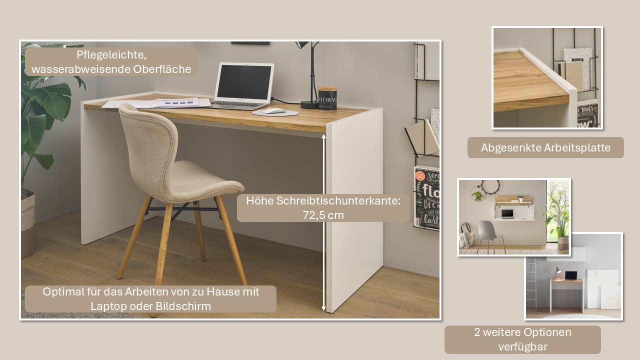 INOSIGN Schreibtisch »CiTY/GiRON«, moderner Computertisch, wohnliches Home Office, Breite 80 oder 143 cm