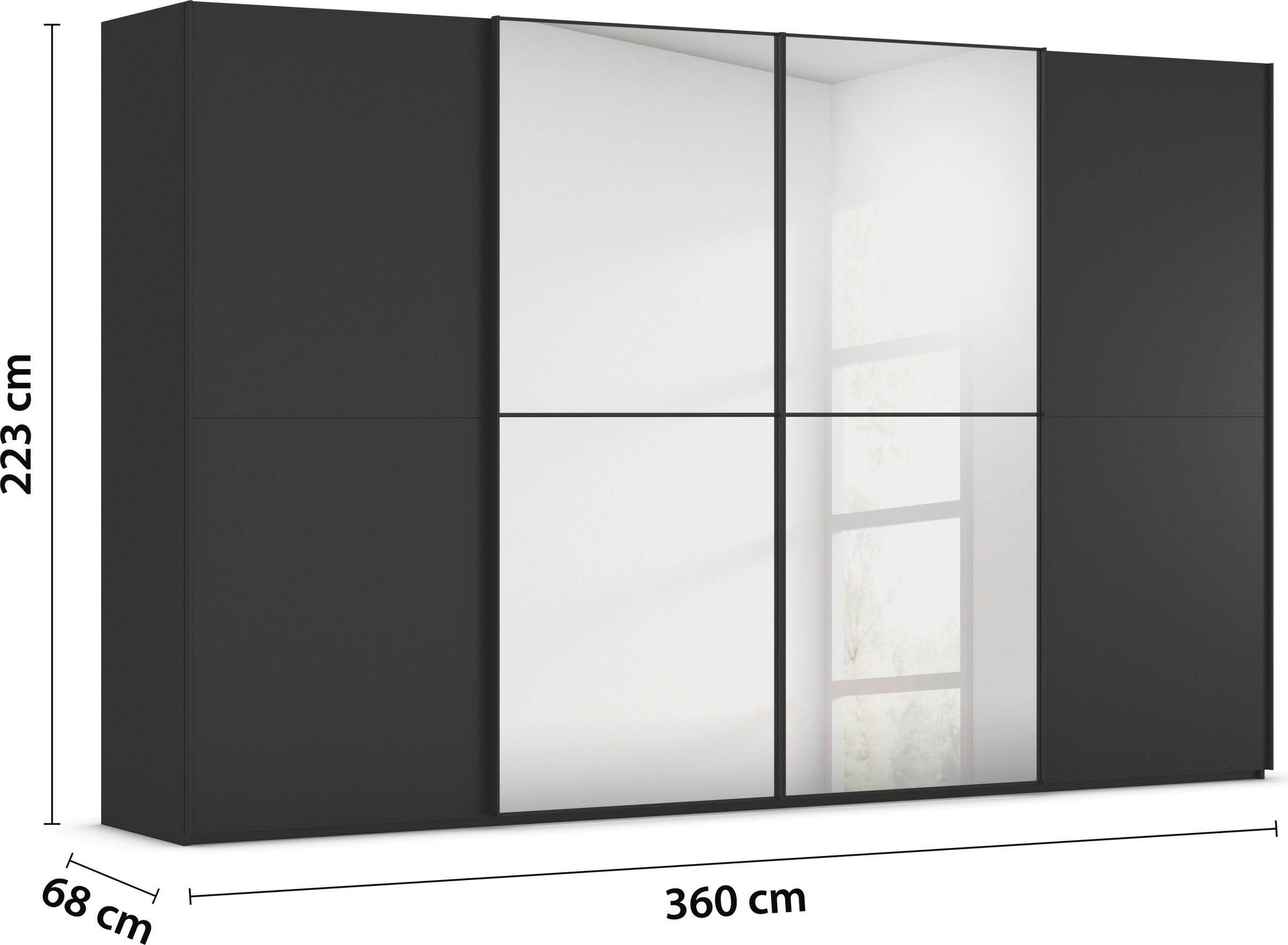 rauch Schwebetürenschrank »Kleiderschrank Schrank Garderobe Schlafzimmerschrank SCALE-DUO«, edle zweigeteilte Türen, Spiegel und 3 Zierleisten MADE IN GERMANY