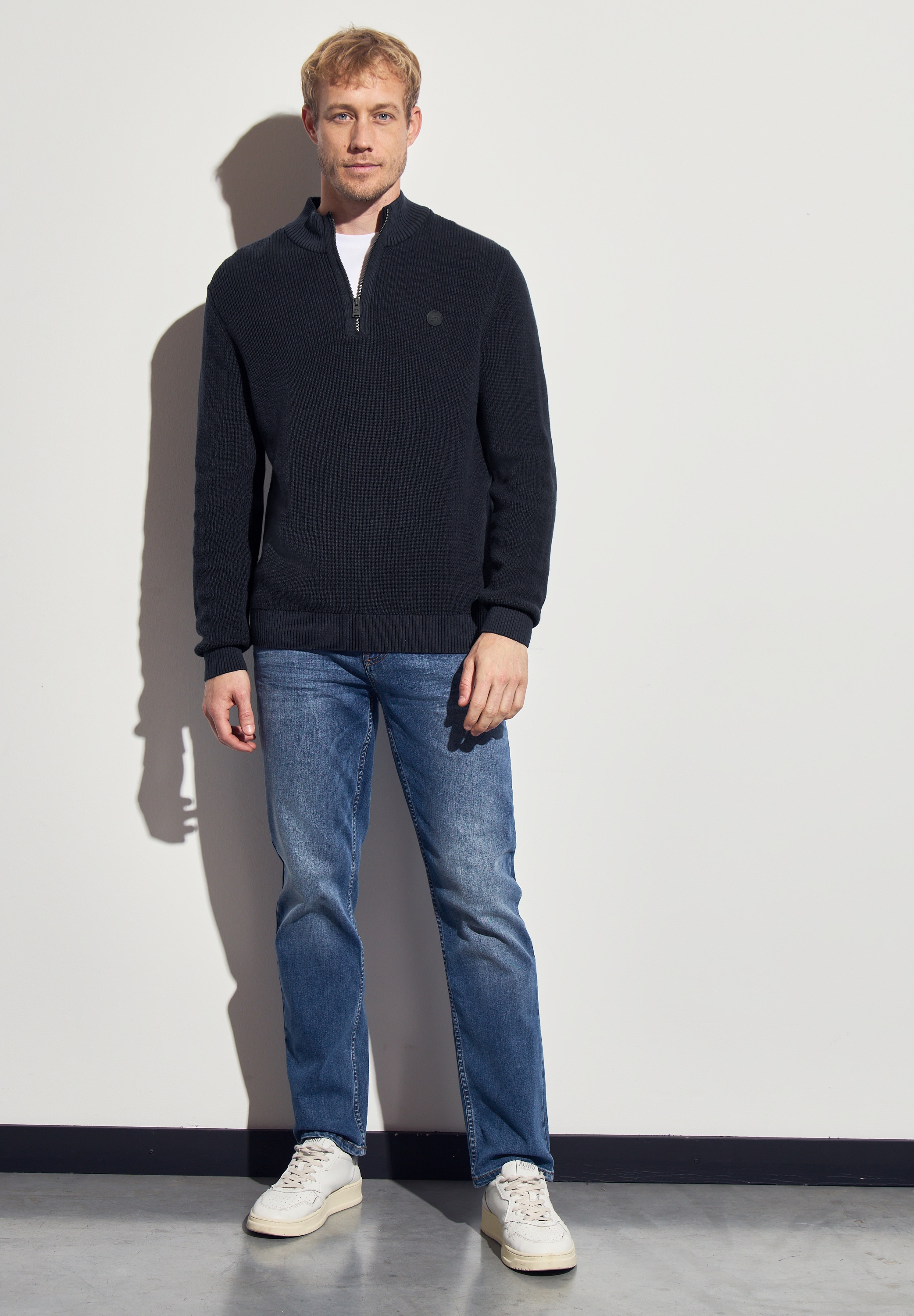 STREET ONE MEN Stehkragenpullover, aus reiner Baumwolle