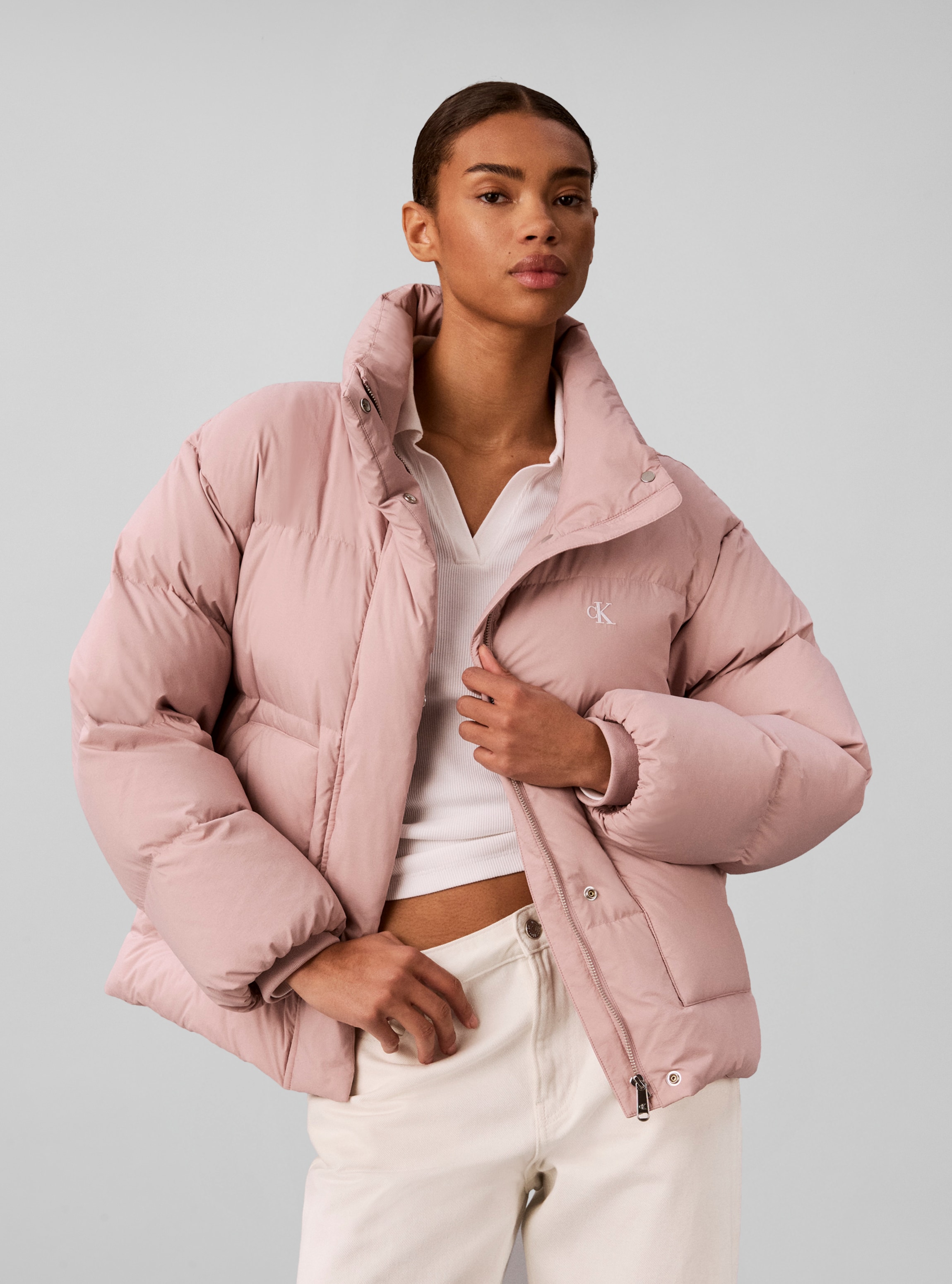 Calvin Klein Jeans Steppjacke "RELAXED STAND COLLAR DOWN" ohne Kapuze Regular fit mit Stehkragen
