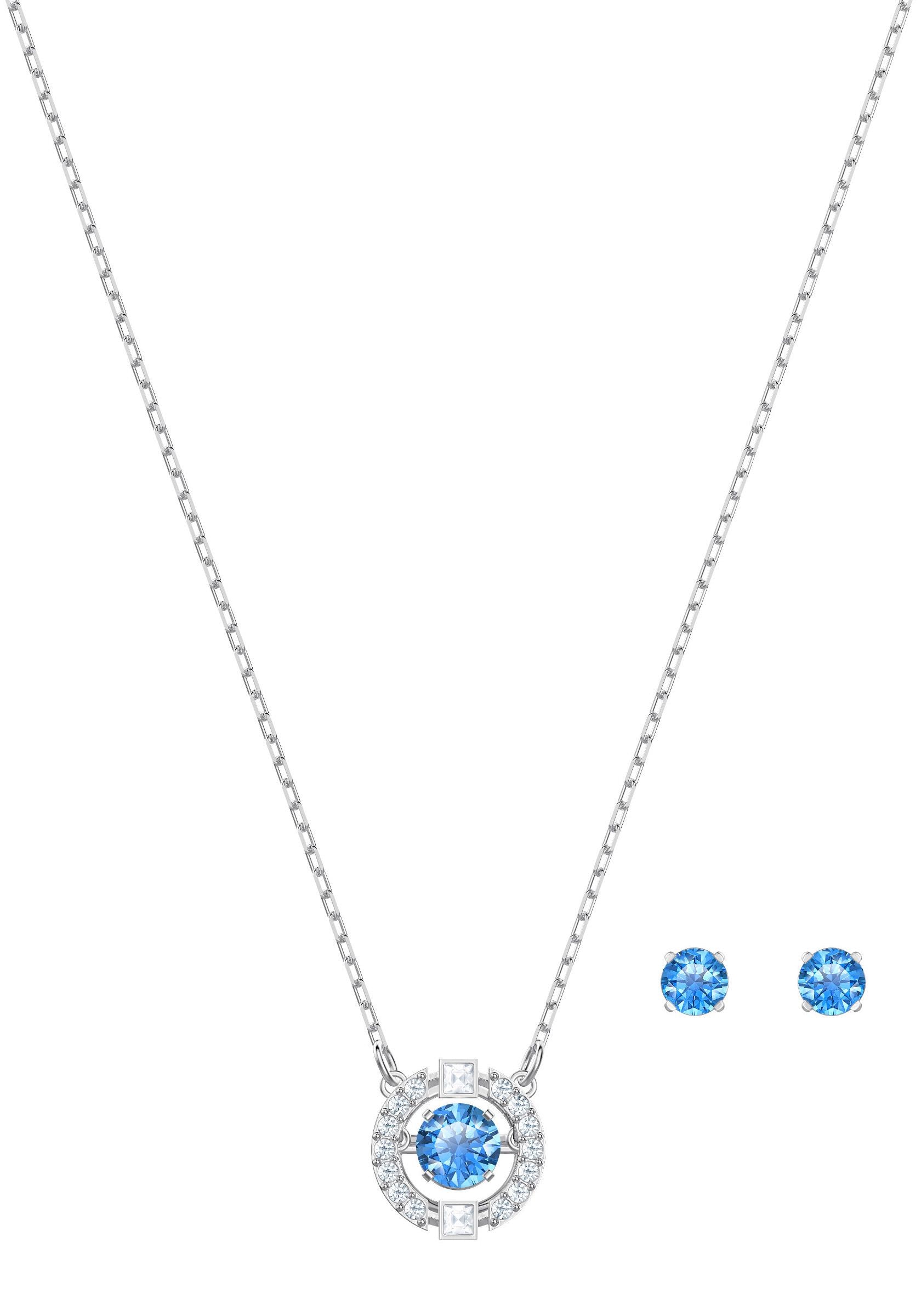 Swarovski Ohrring und Ketten Set »Sparkling Dance Round, blau, rhodiniert, 5480485«, (Set, 3 tlg.), mit Swarovski® Kristallen