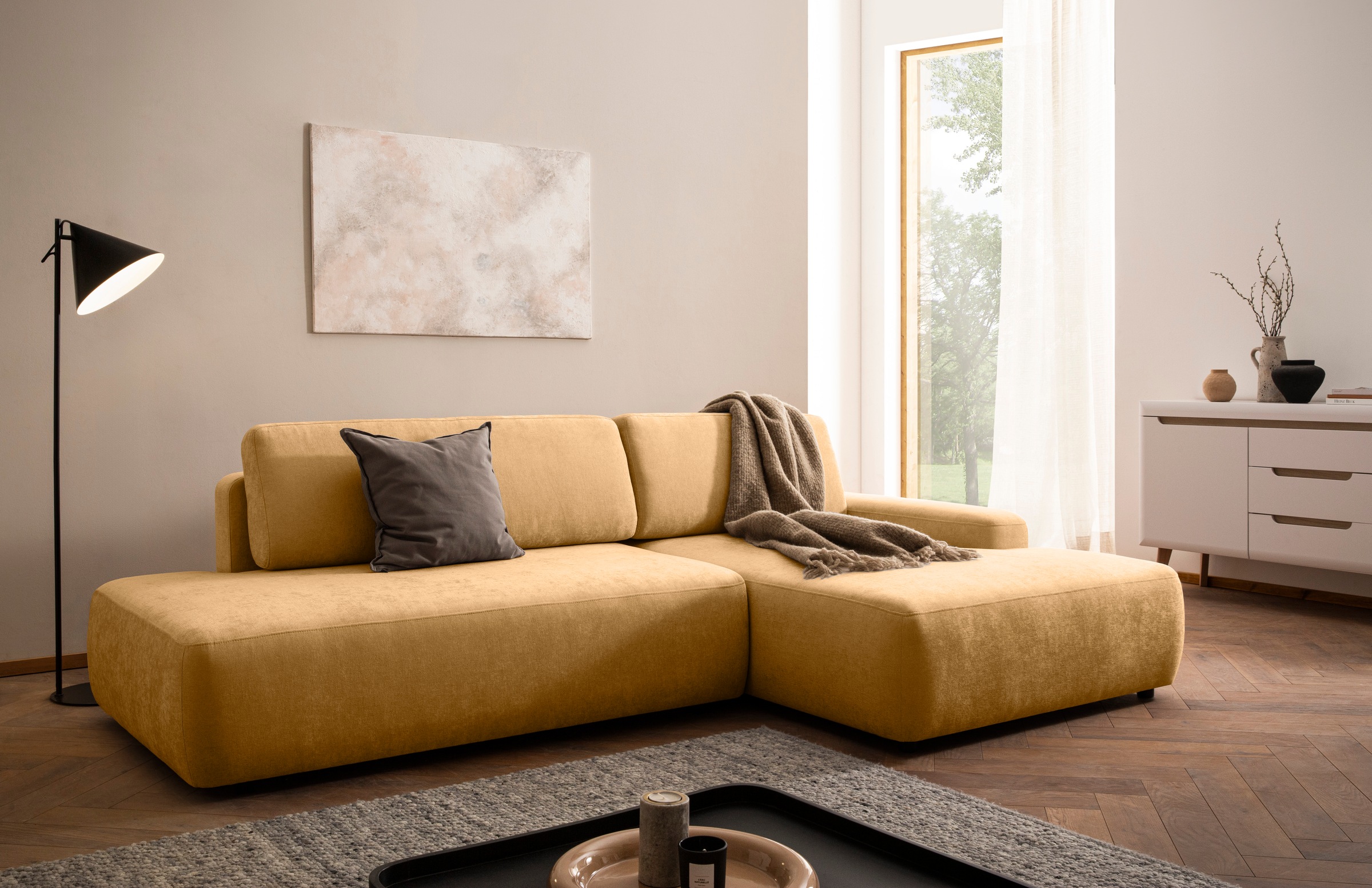 Home affaire Ecksofa "TORGE, Schlafsofa Cord, Samtvelours u. Strukur fein, günstig online kaufen