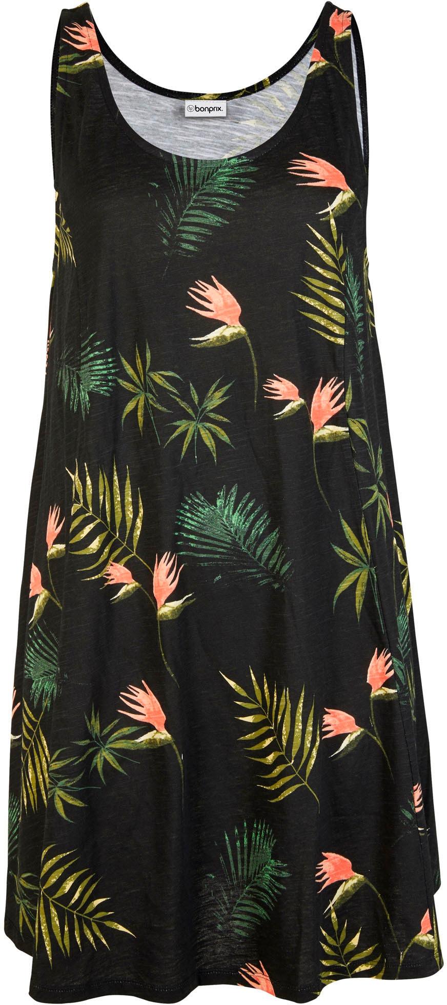 bonprix Strandkleid für Strand, aus Baumwolle, A-Linie Passform, ärmellos