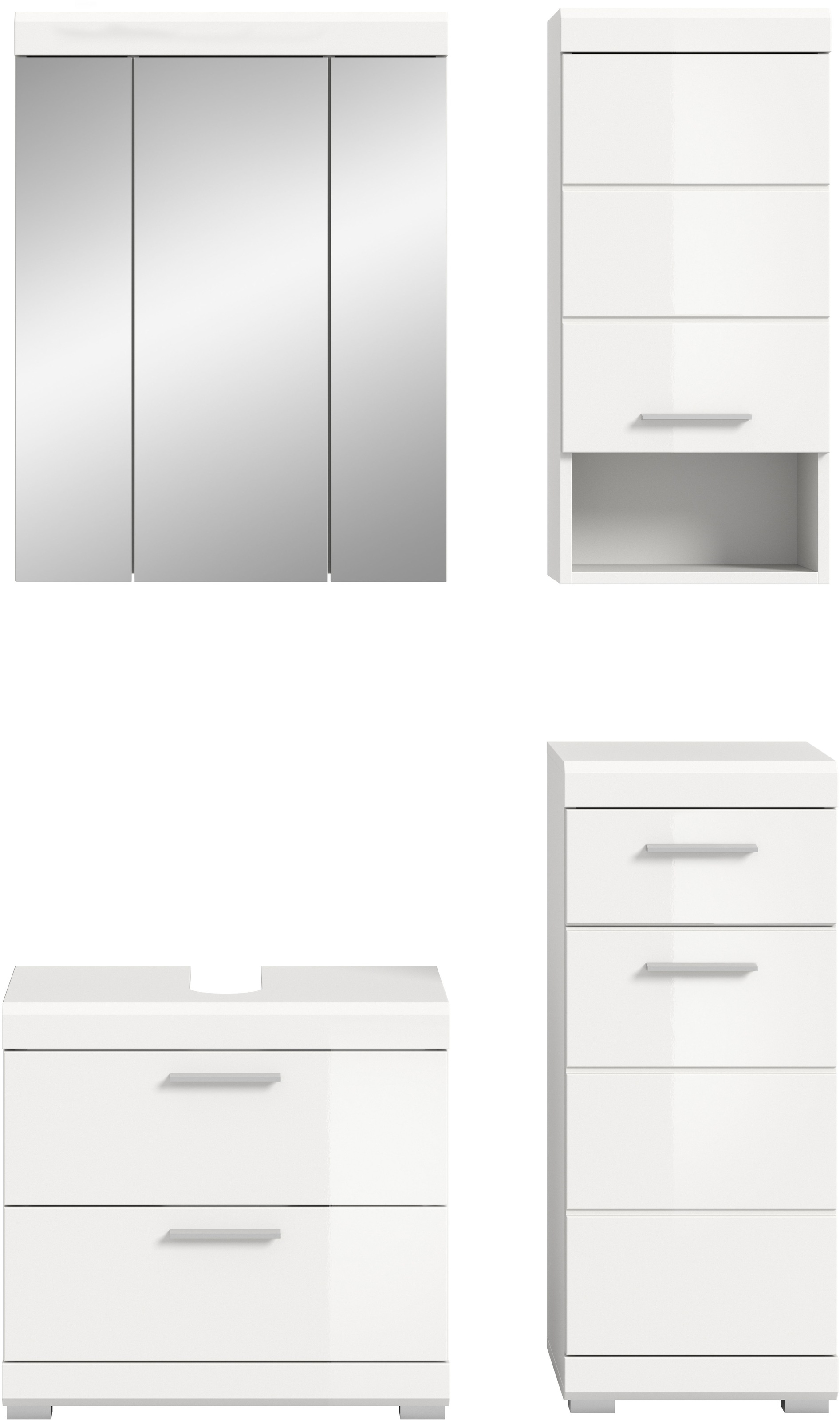 INOSIGN Badmöbel-Set »Siena, 4 teilig, bestehend aus:«, (Set), Waschbeckenunterschrank, Spiegelschrank, Unterschrank, Hängeschrank