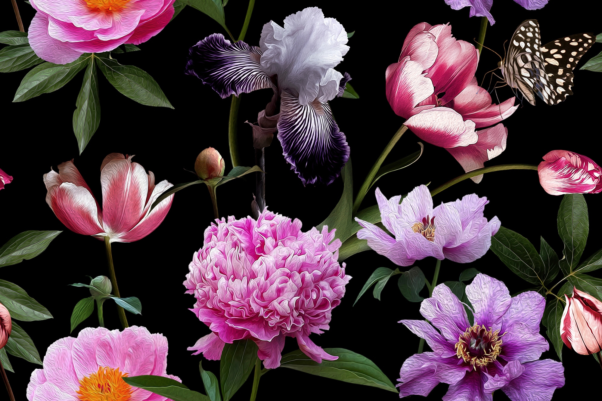 Papermoon Fototapete "BLUMEN ABSTRAKT-MUSTER DESIGN ROSEN BLUMEN DECOR RETRO"