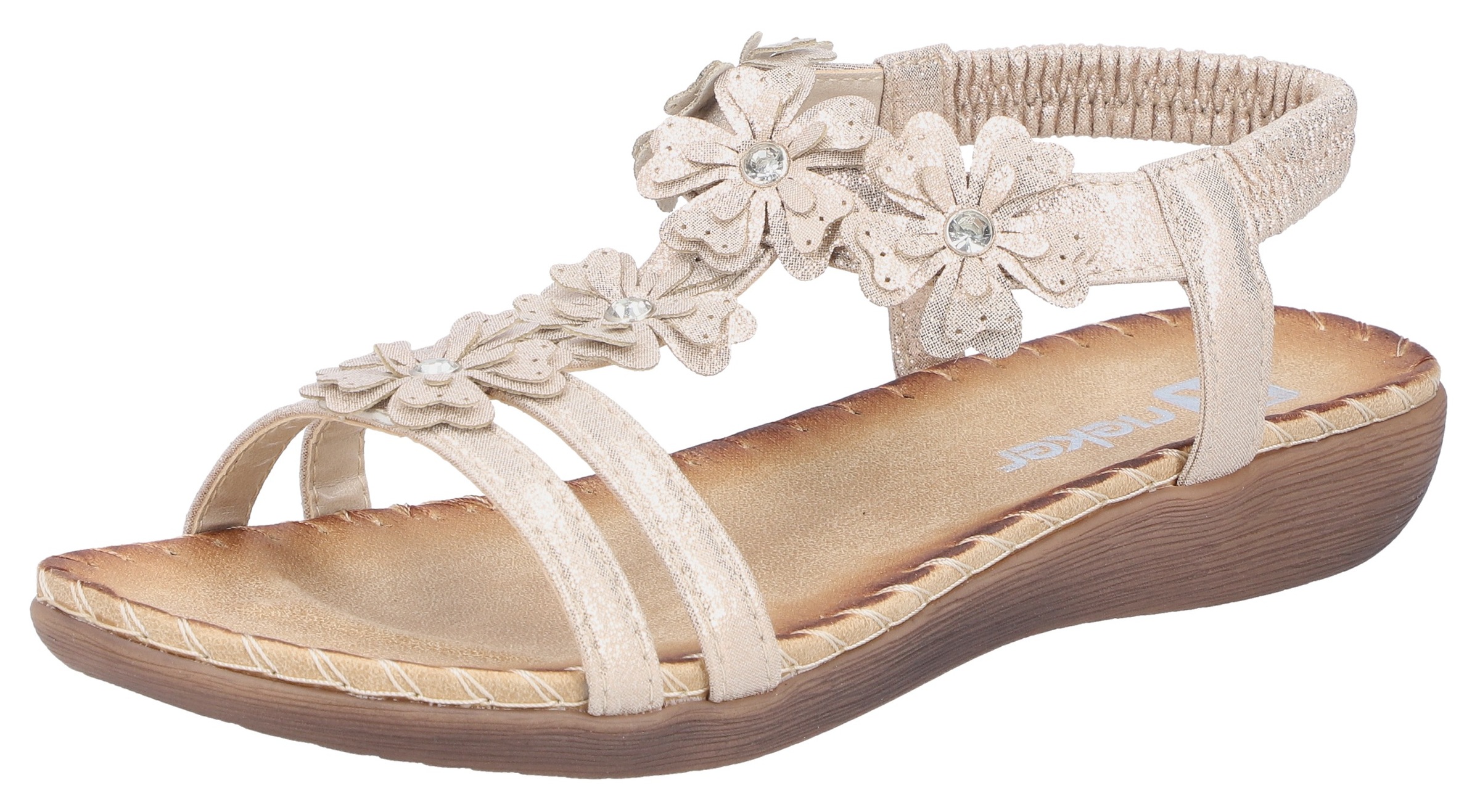 Rieker Sandale  Sommerschuh, Urlaubsschuh mit Blütenverzierung und Glitzersteine