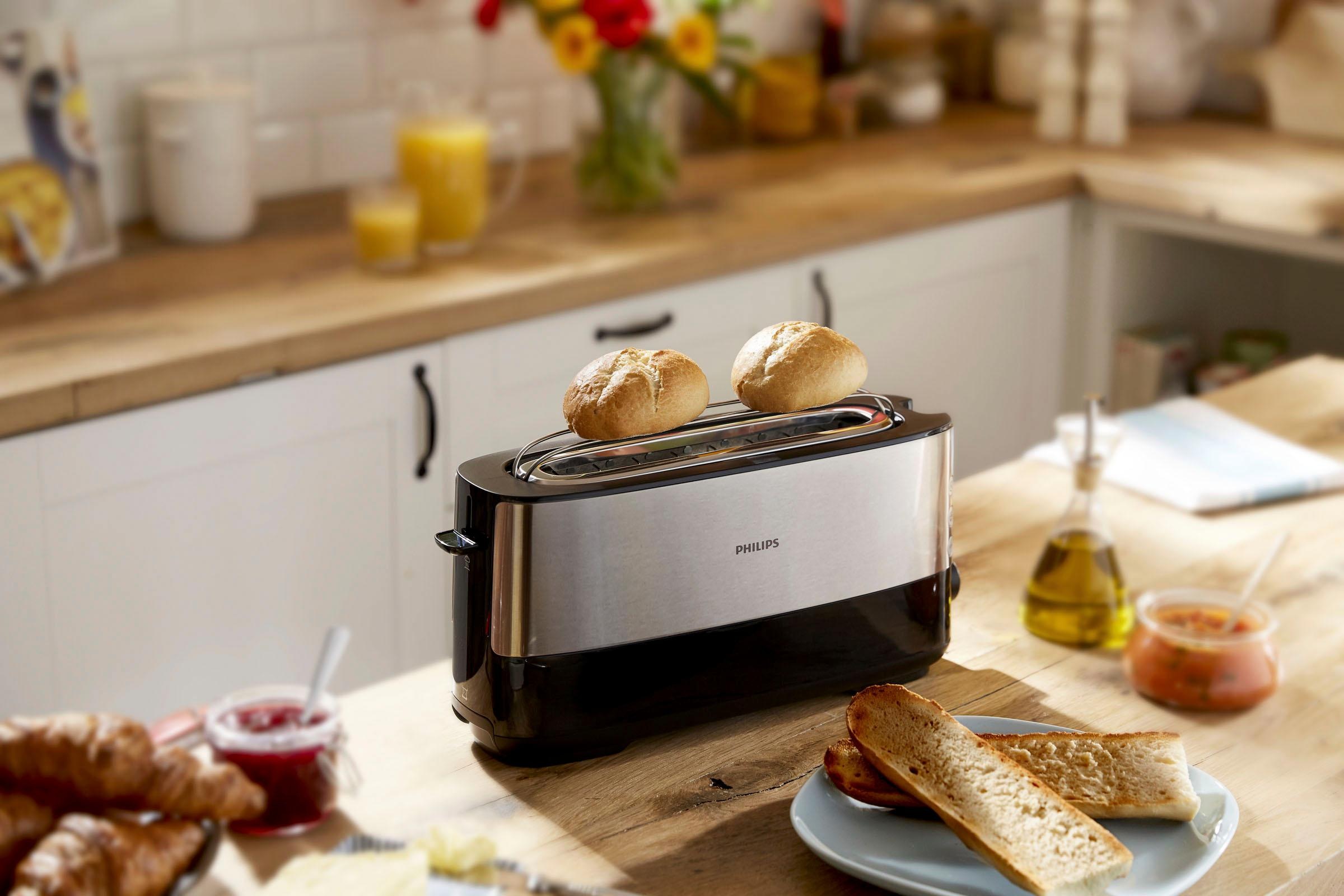 Philips Toaster »HD2692/90«, 1 langer Schlitz, für 2 Scheiben, 950 W, mit Aufwärm- und Auftaufunktion, integriertem Brötchenaufsatz