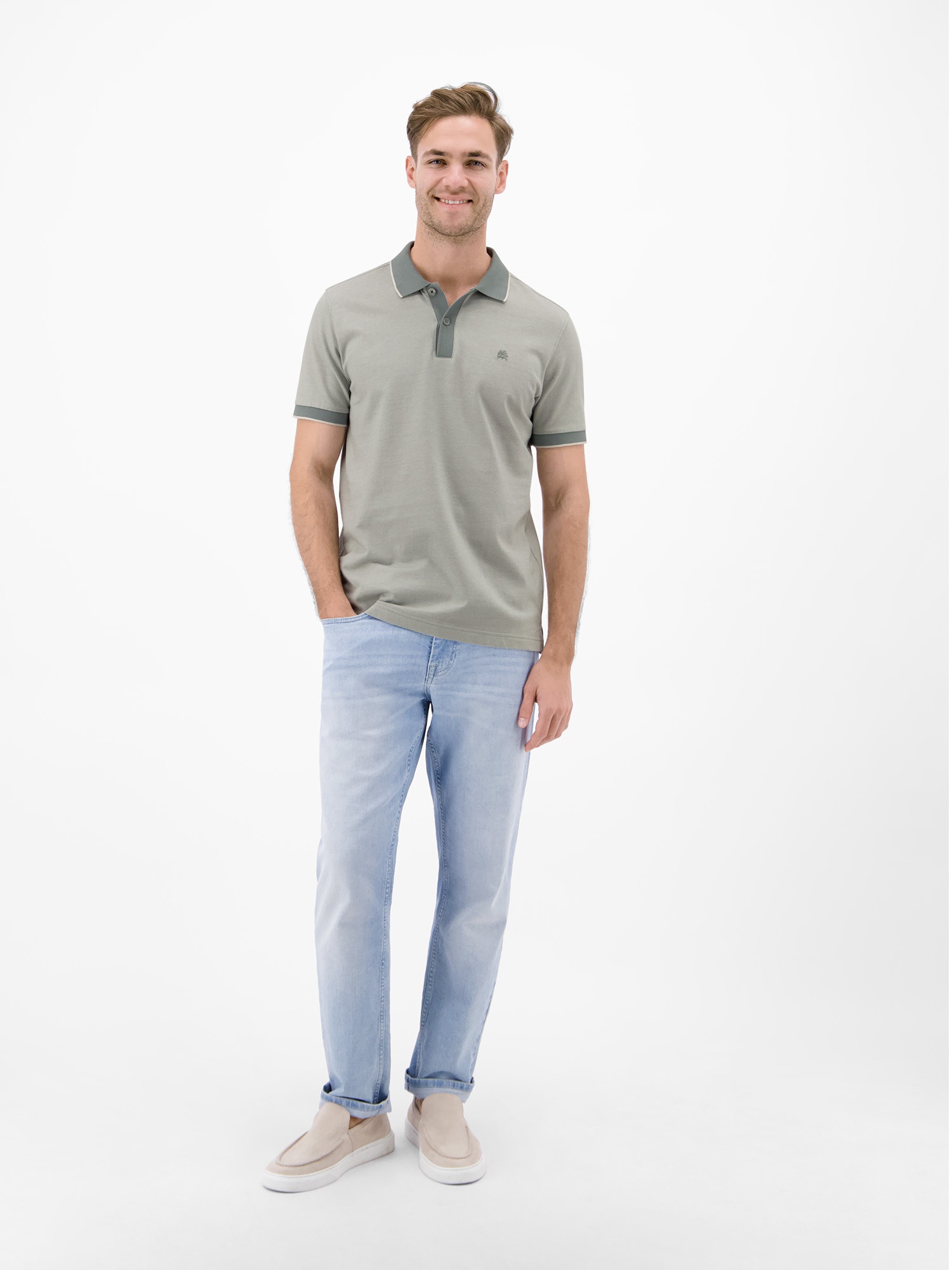 Poloshirt LERROS "Poloshirt in 2-Tone-Optik", Herren, Gr. L, storm grau, 100% Baumwolle, ohne Ausschnitt, Shirts 4