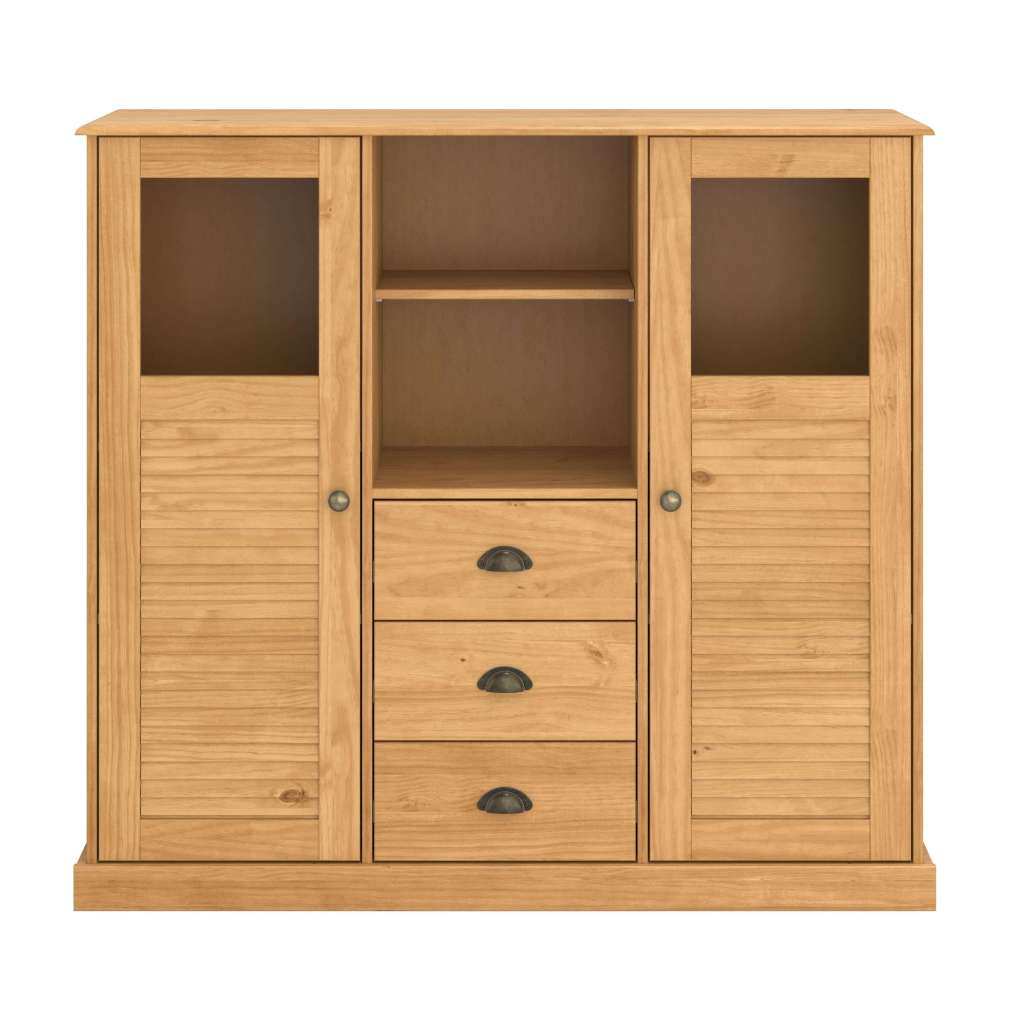 OTTO home Highboard »Turia, mit Glas- und Lamellentüren« Vitrine/Midischrank/Kommode, aus massivem Kiefernholz, FSC®, B: 127 cm