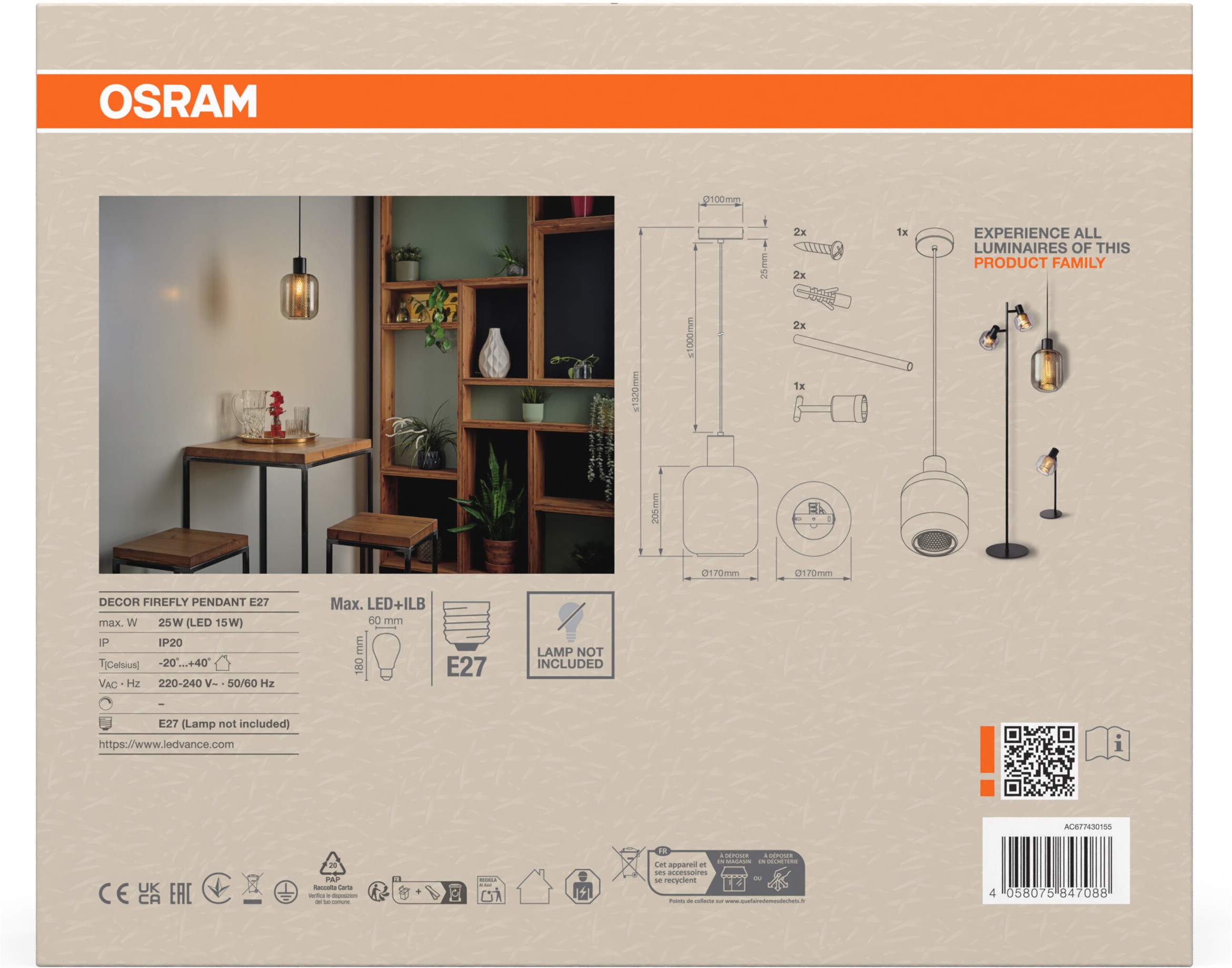 Osram Pendelleuchte »Decor Firefly« E27 1 Stk. schwarz, E27, Stahl